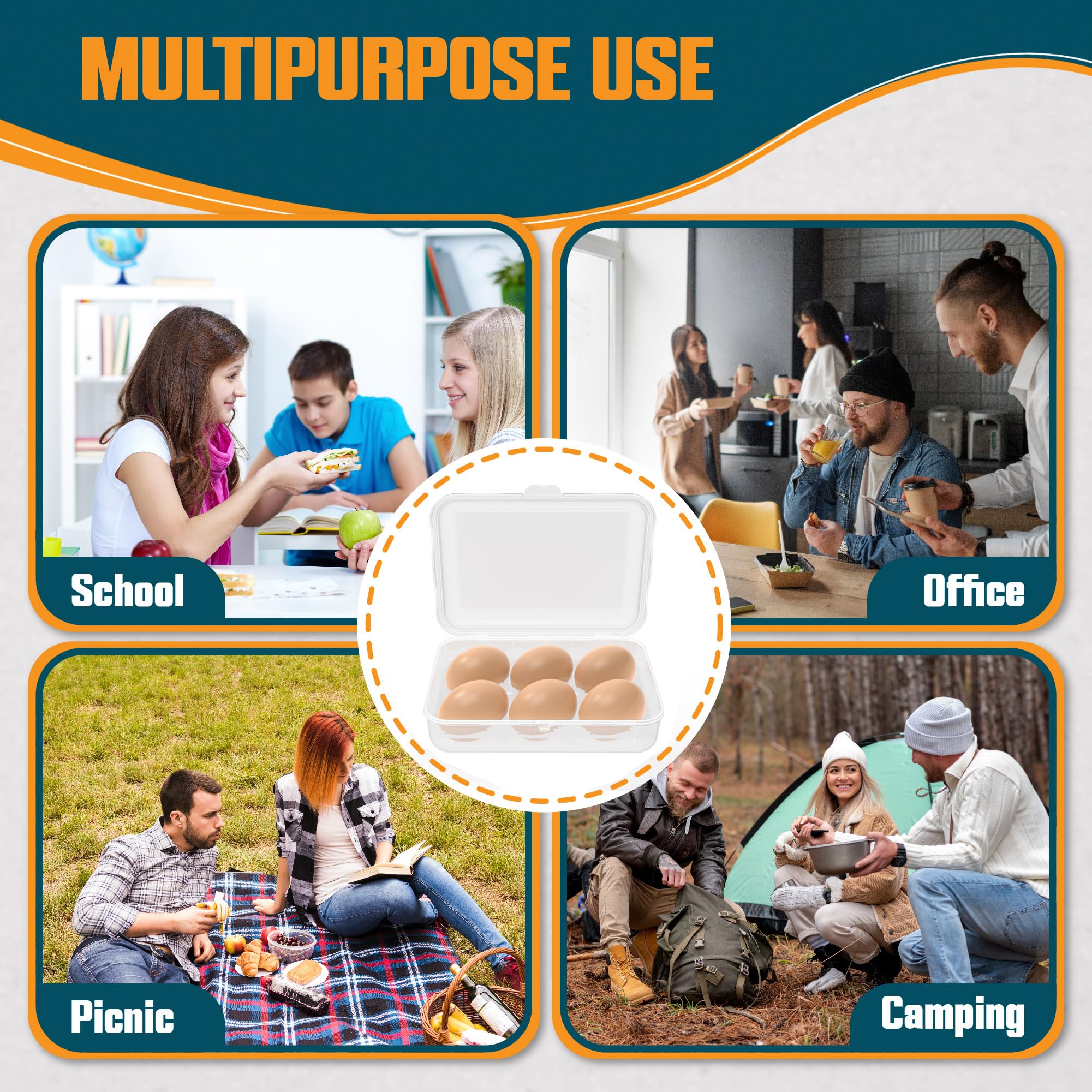 6 Grid Plastic Egg Holder for Camping & Travel - Shockproof Egg Storage Container for Picnic, Outdoor, Kitchen & Refrigerator - Clear White Portable Egg Carrier (1 Pack) - Perfect for Hiking, RV Trips & Backyard BBQs