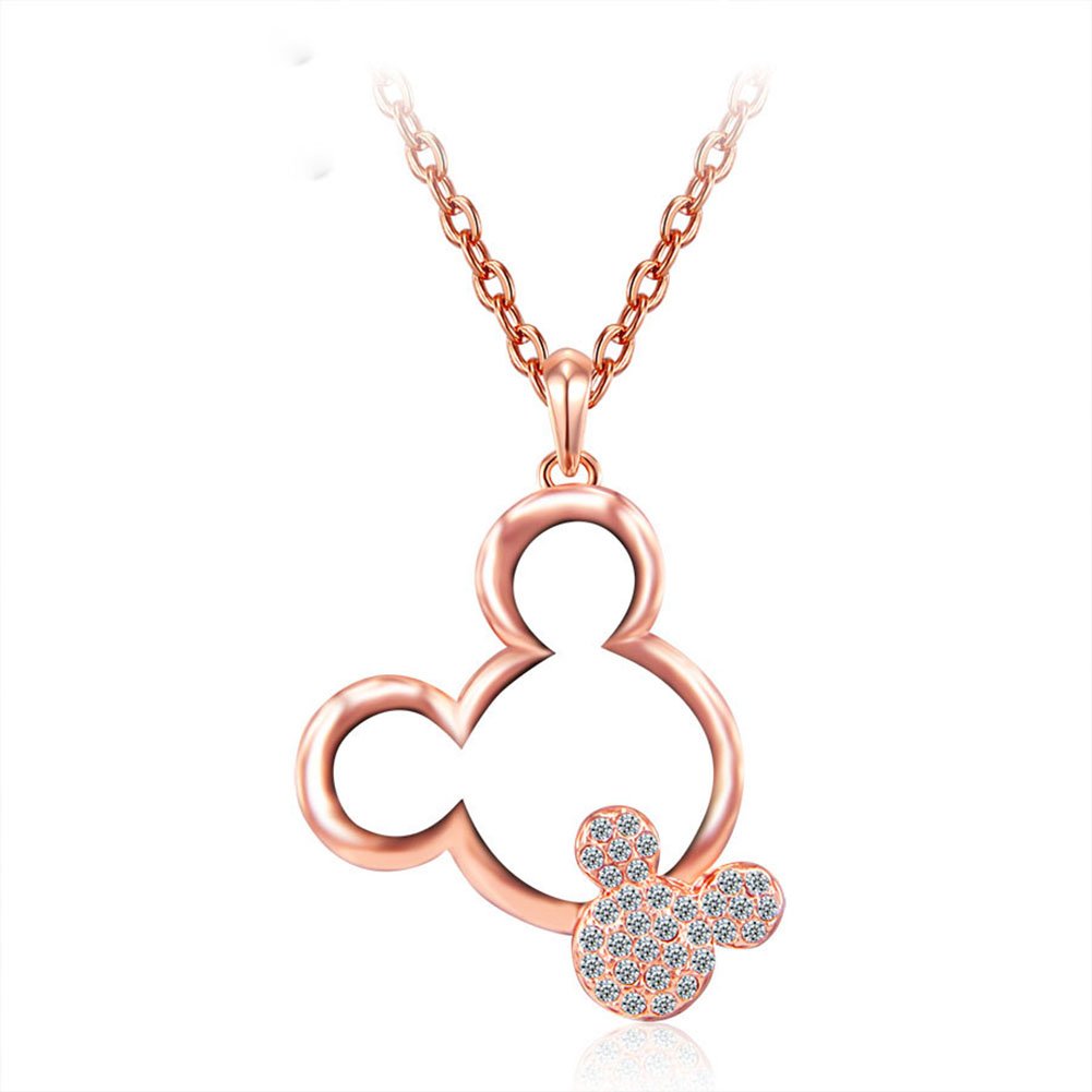 Disney Mickey Mouse Pendant Necklace for Women - Rose Gold Plated Charm Jewelry, Perfect Gift for Birthday, Anniversary & Wedding (Great for Disney Fans & Fashion Accessories)