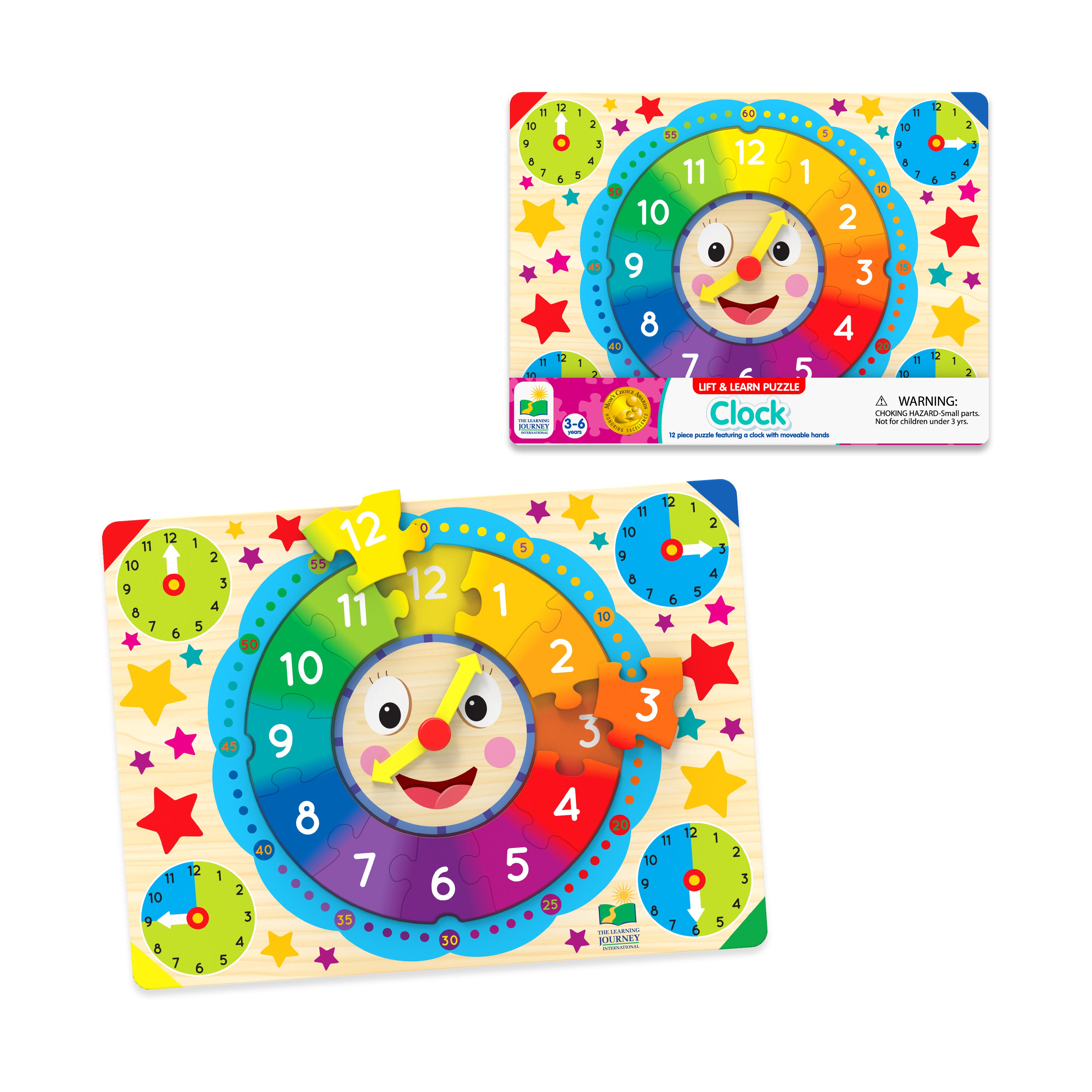Colorful Time Telling Lift & Learn Clock Puzzle - 12 Piece Educational Toy for Kids | Perfect for Preschool Learning & Home Schooling Activities