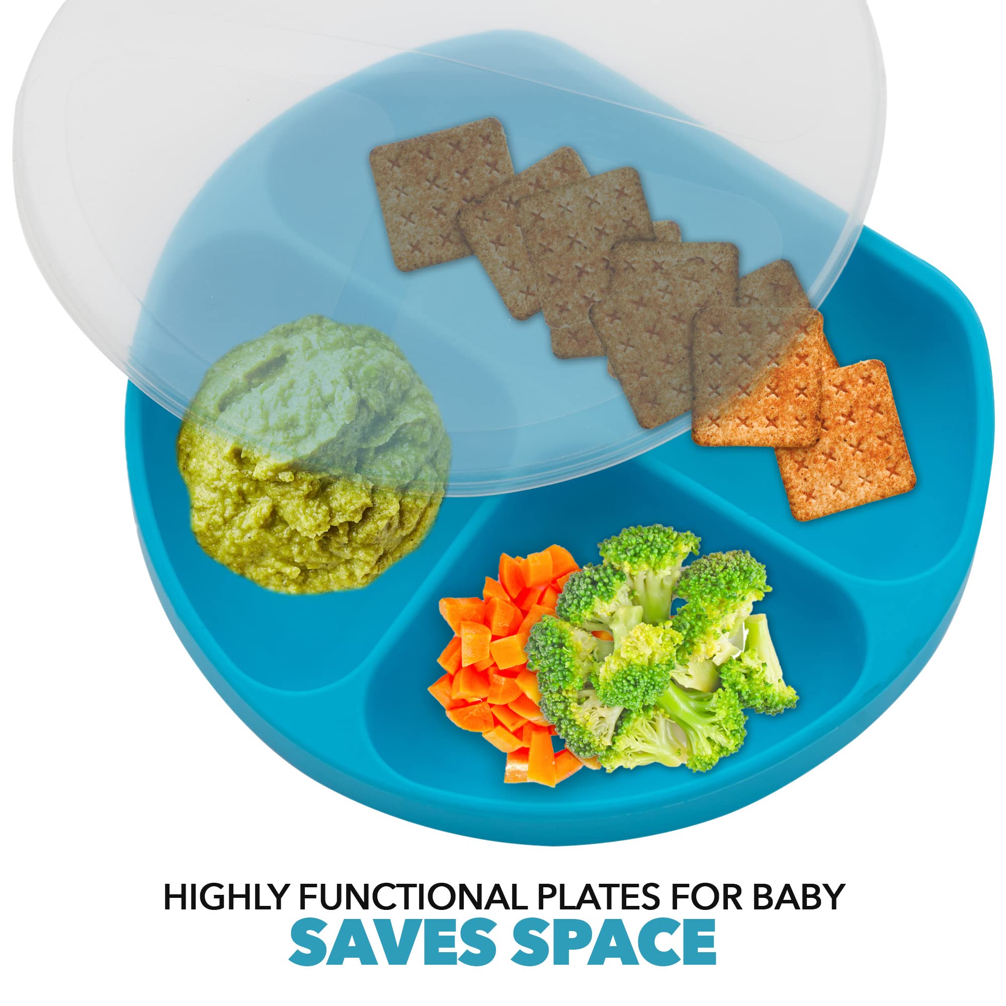 Non-Slip Silicone Suction Plates with Lids for Babies & Toddlers - BPA-Free Divided Plates by Exultimate (Blue) - Perfect for Highchair, Travel & Mess-Free Mealtime