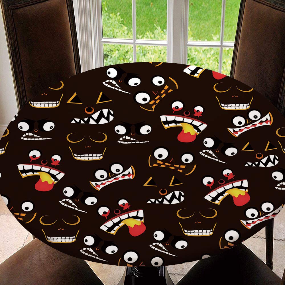 Elastic Edged Waterproof Tablecloth - Halloween Seamless Style Kitchen Decor for Round Tables (59