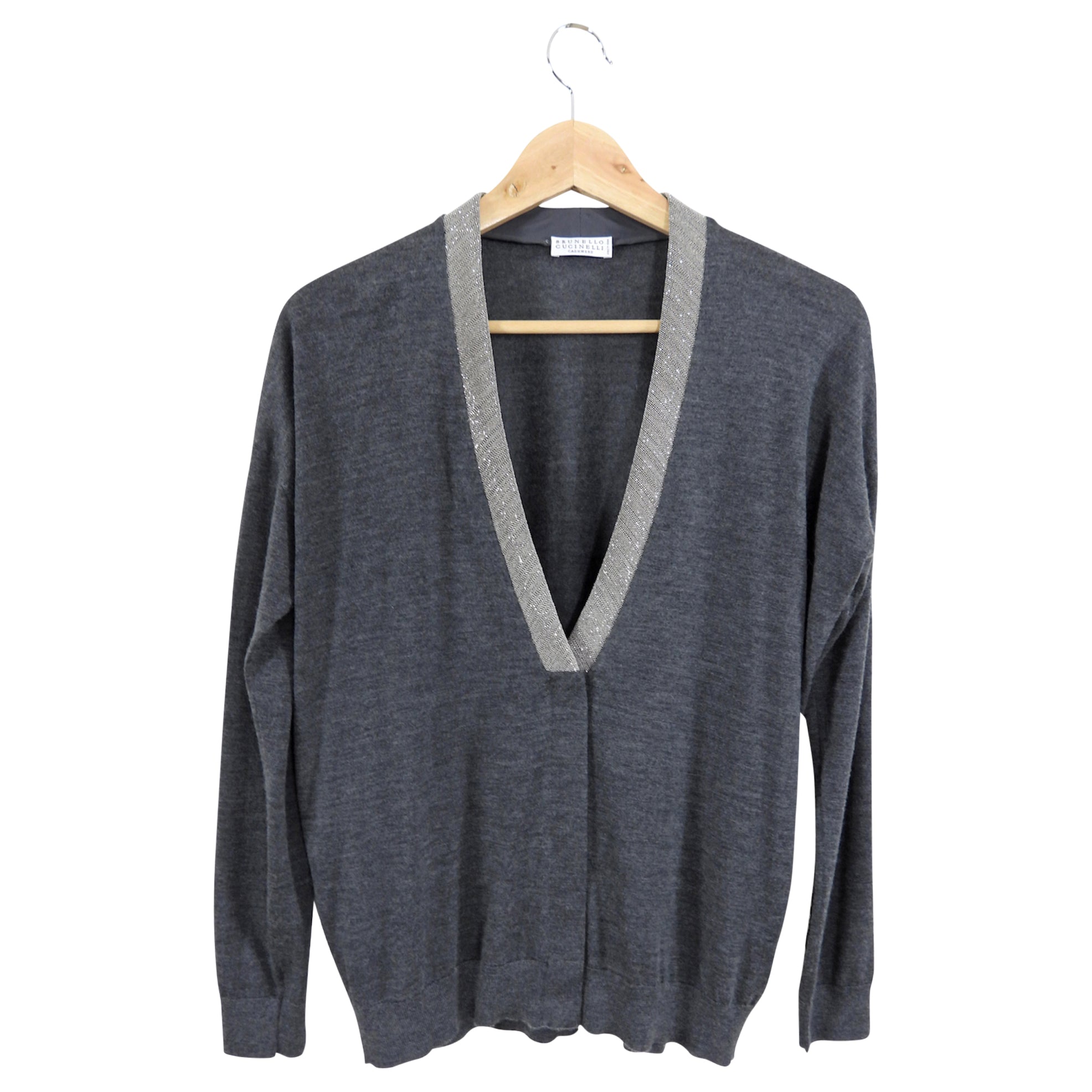 Brunello Cucinelli Grey Cashmere Blend Monili Cardigan for Women - XS/S Size - Soft Luxury Sweater for Office, Travel & Casual Wear