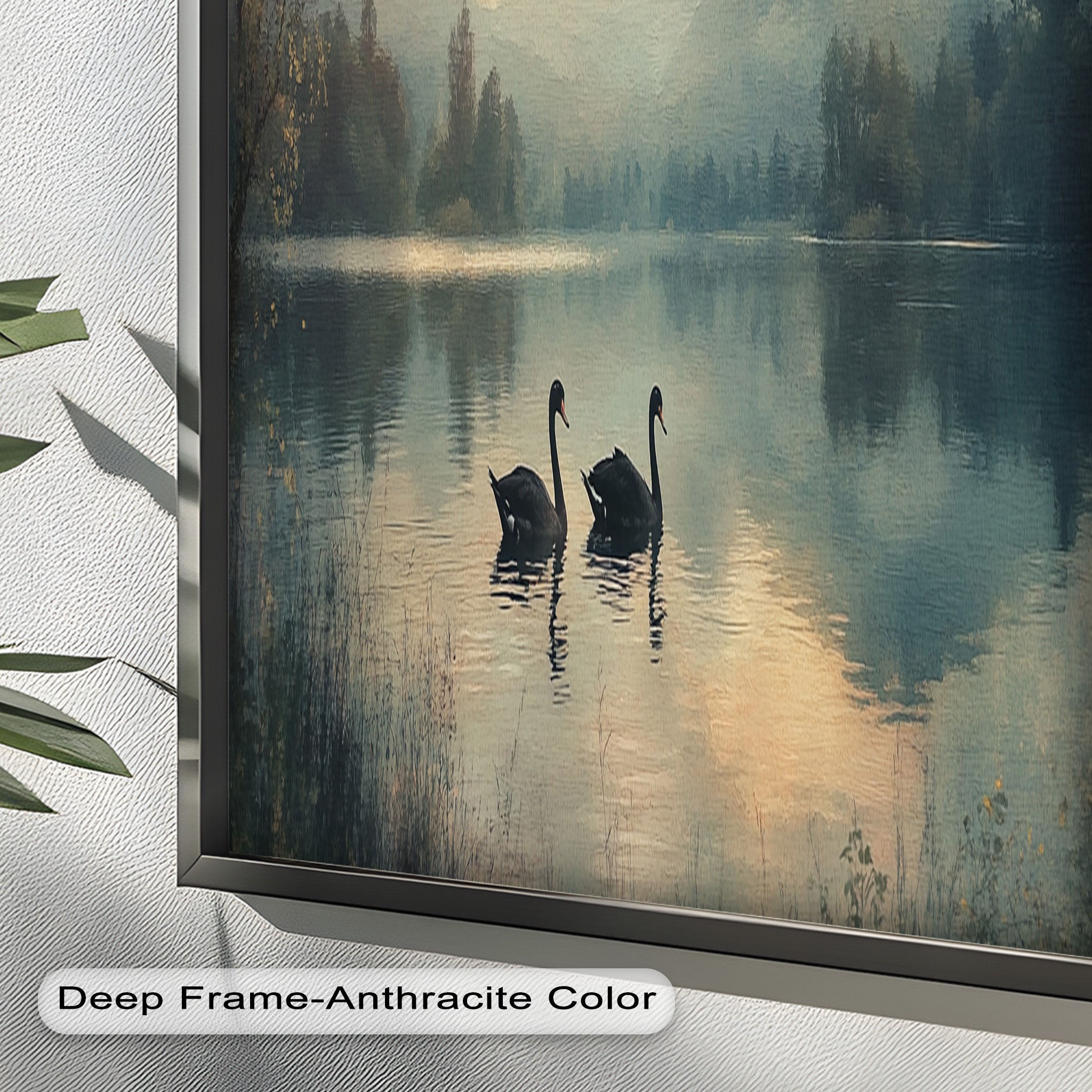 Black Swans on a Mountain Lake - Modern Oil Painting Wall Art for Living Room, Bedroom & Office Decor | Handmade Canvas Artwork | Nature Inspired Home Decoration