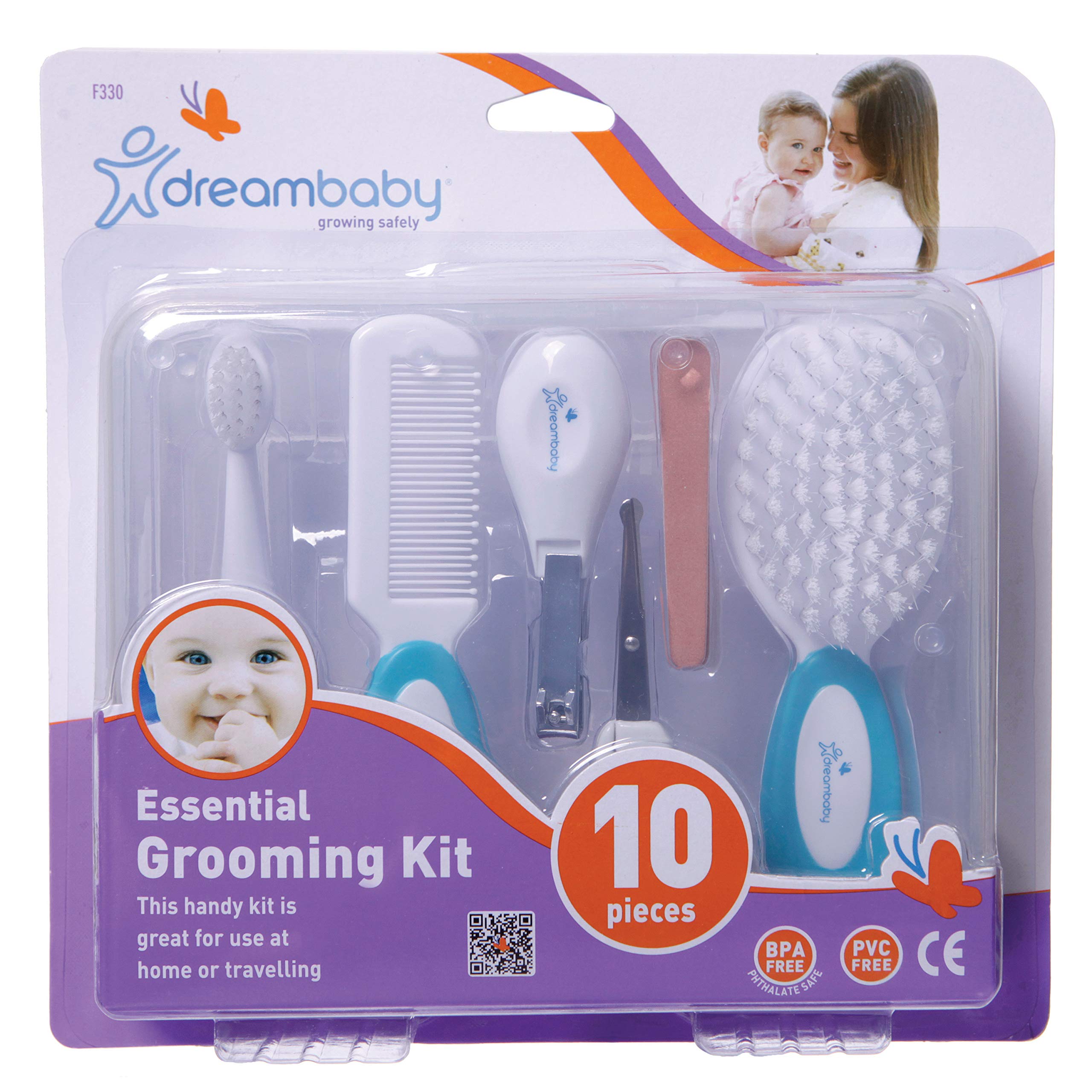 Dreambaby Essential 10-Piece Baby Grooming Kit - Newborn Safety Care Set with Brush, Comb, Toothbrush, Nail Clippers, Scissors & Emery Boards | Perfect Baby Shower Gift & Travel Essentials for Infant Hygiene Care