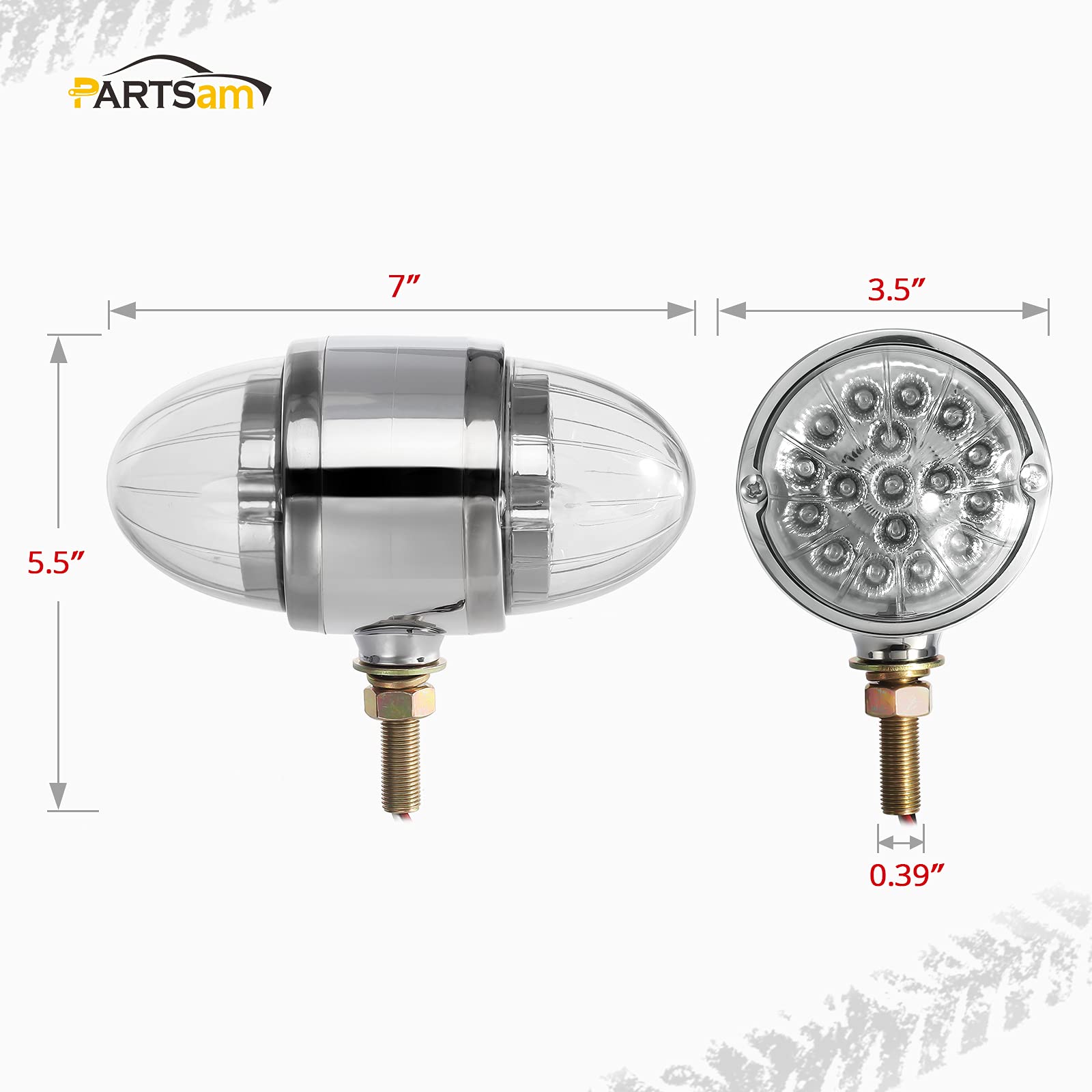Partsam 2Pcs Amber/Red 17 LED DOT Approved Dual Revolution Watermelon Lights - Plastic Chrome Double Face Auxiliary Lights for Semi Trucks, Pedestal & Turn Signal Lights - Ideal for Night Driving & Enhanced Road Safety