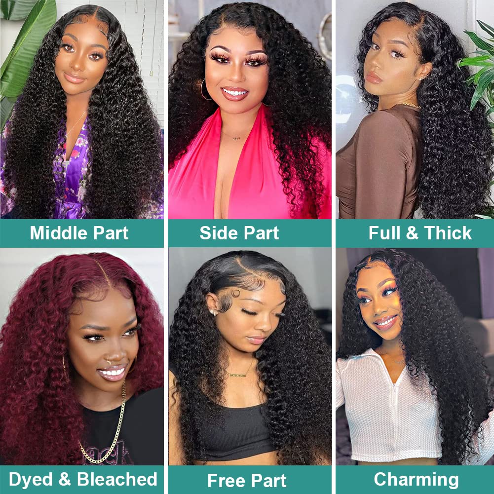 24 Inch Kinky Curly Human Hair Wig for Women - 180% Density Glueless Lace Front Wig with Pre-Plucked 13x4 Transparent Lace | Natural Black | Perfect for Daily Wear, Cosplay, and Special Occasions