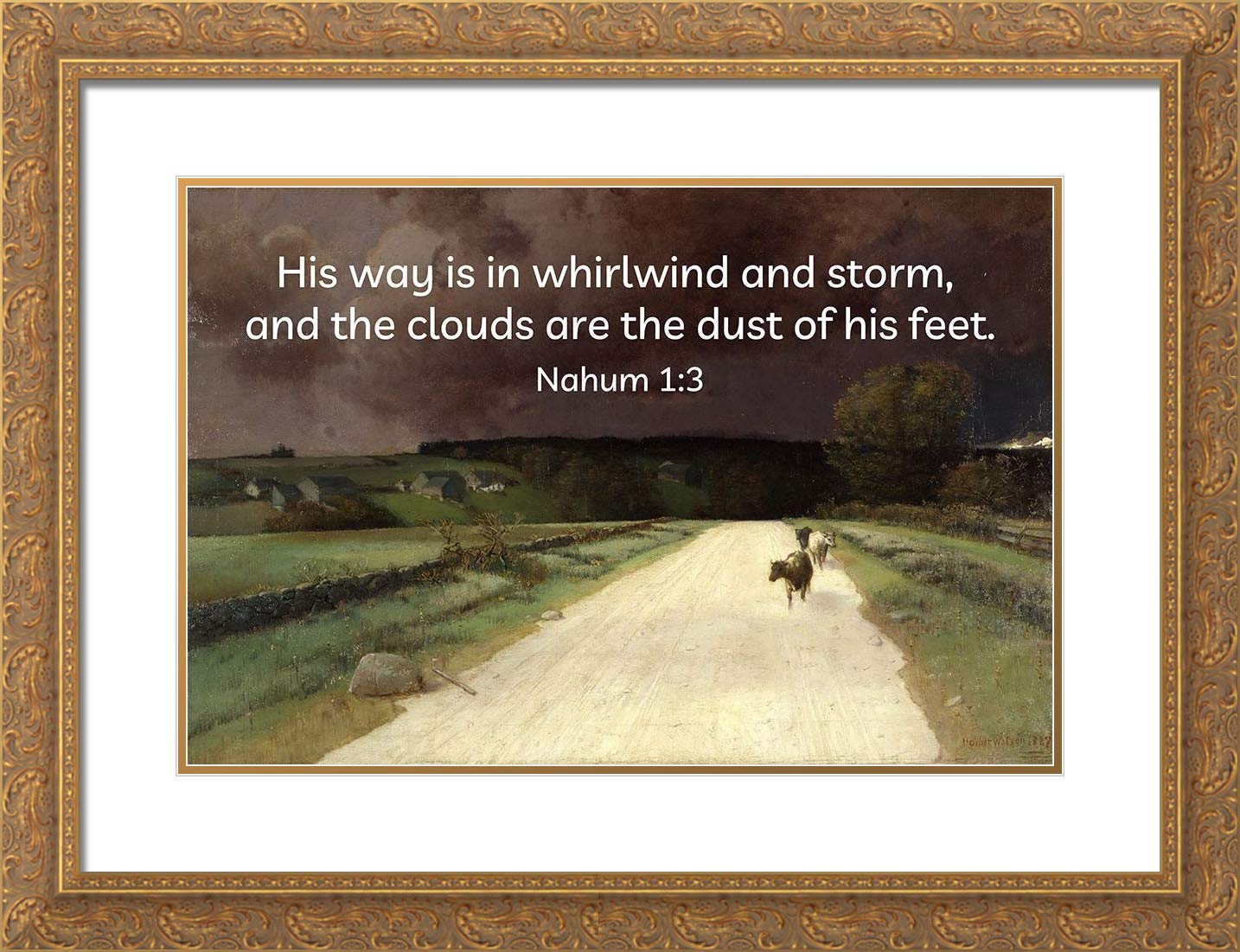 Gold Framed Bible Verse Art Print Nahum 1:3 - Home & Office Decor