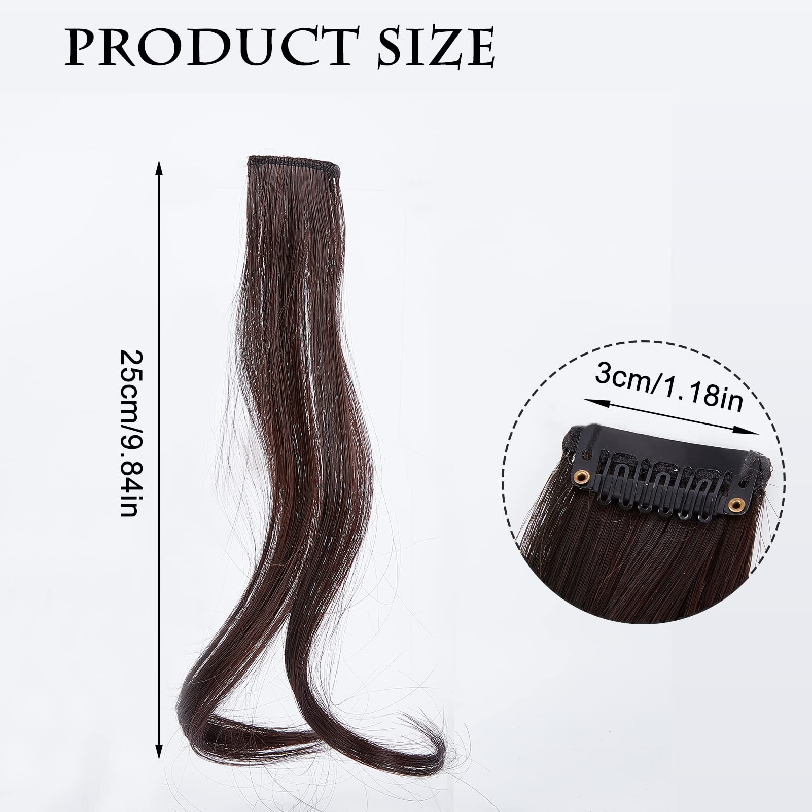 Natural Wave Fringe Hair Extension Clips for Women & Girls - 2PCS Human Curly Hair Bangs Clips with Long Front Side Bangs - Perfect for Daily Wear, Cosplay & Styling (Brown)