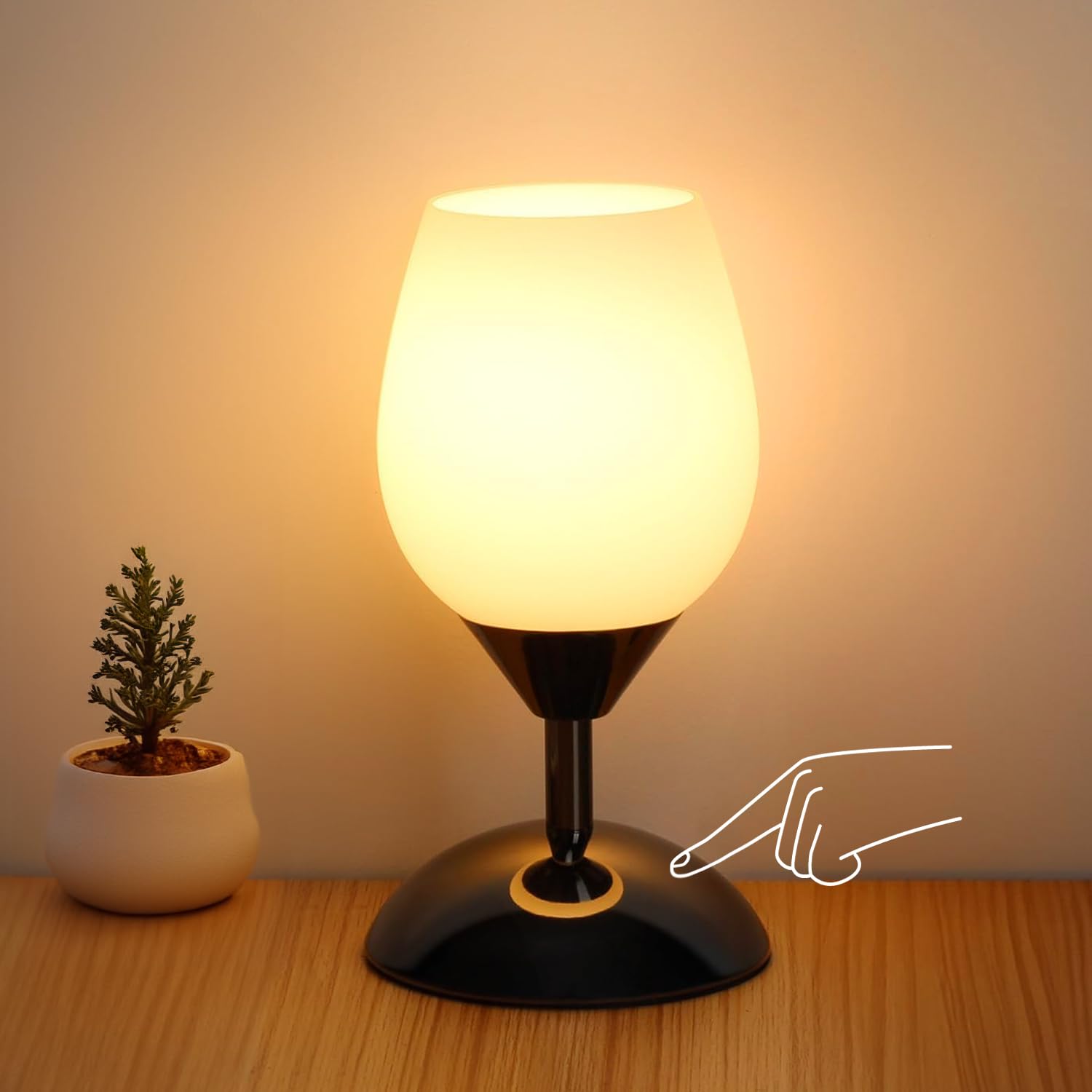 Boncoo Touch Control Dimmable Table Lamp with Opal Glass Shade - Modern Nightstand Lamp for Bedroom & Living Room, E12 Bulb Included | Perfect Bedside Reading Light & Cozy Ambient Lighting