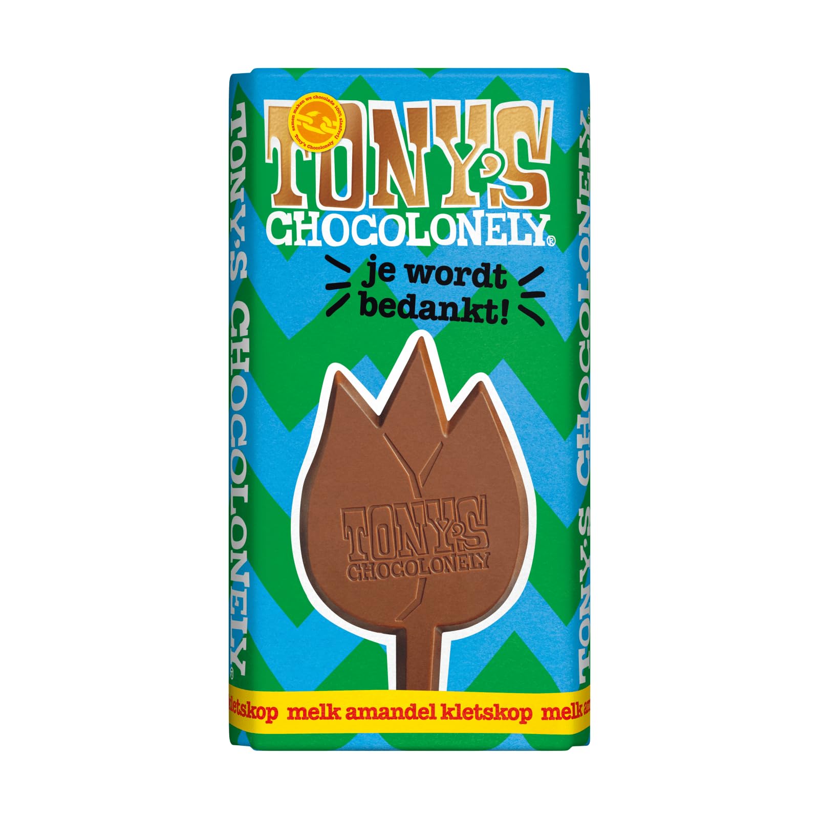 Tony's Chocolonely Milk Chocolate with Almonds & Caramel Kletskop - 15 Pack (180g Each) | Gourmet Dutch Chocolate Bars for Gifts, Parties & Snacking