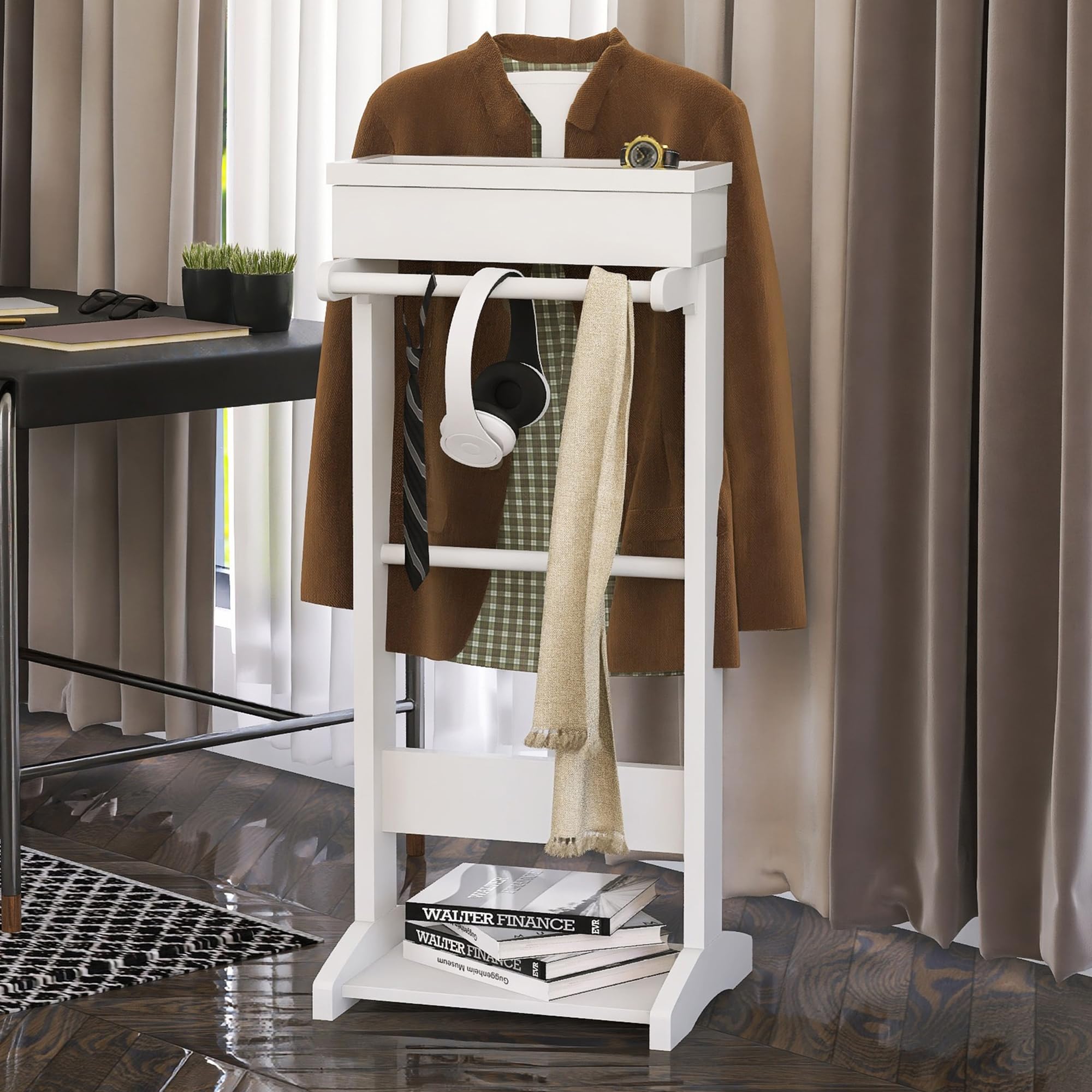Wooden Garment Rack with Shelves - Freestanding Clothing Organizer for Hanging Clothes & Storage | Portable Coat Stand for Entryway, Bedroom, Office & Closet Organization | Perfect for Home, Dorm & Commercial Use