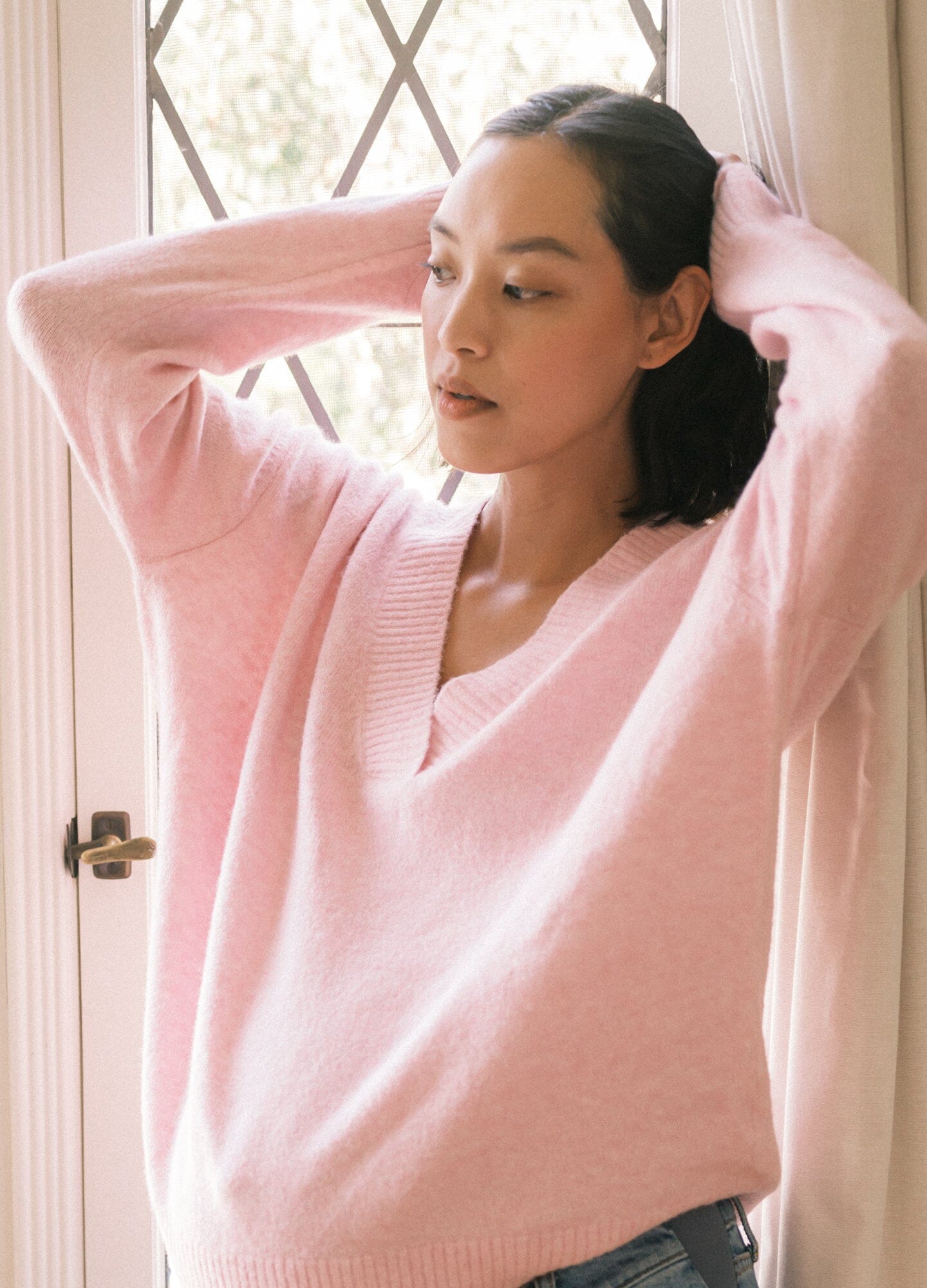 Mina V Neck Sweater for Women - Soft Knit Pullover Casual Tops - Perfect for Office, Date Night & Fall Layering