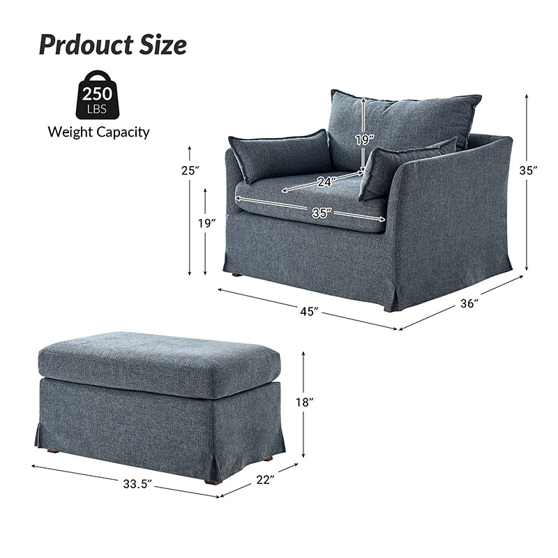Comfortable Miles Slipcovered Armchair with Large Ottoman - Perfect for Living Room, Bedroom, or Home Office Relaxation