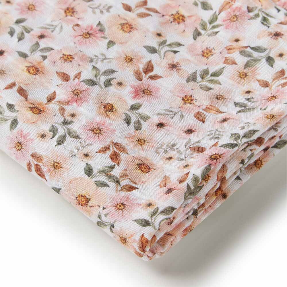 Snuggle Hunny Organic Cotton Muslin Wrap - Soft Baby Swaddle Blanket with Spring Floral Design | Perfect for Newborns, Nursing, and Photo Shoots
