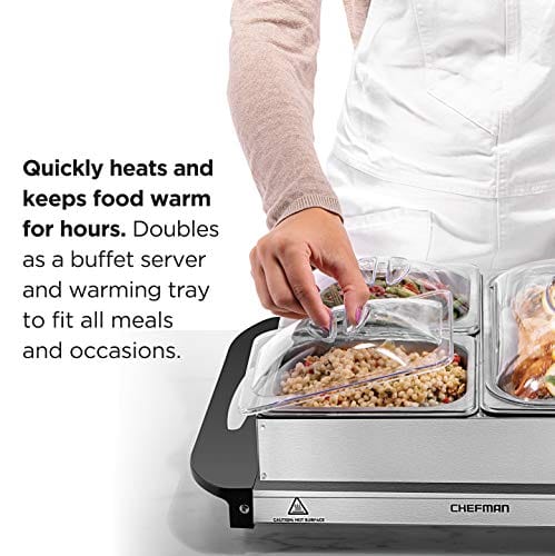 Chefman Electric Buffet Server with Warming Tray - Adjustable Temperature, 3 Stainless Steel Chafing Dishes (14