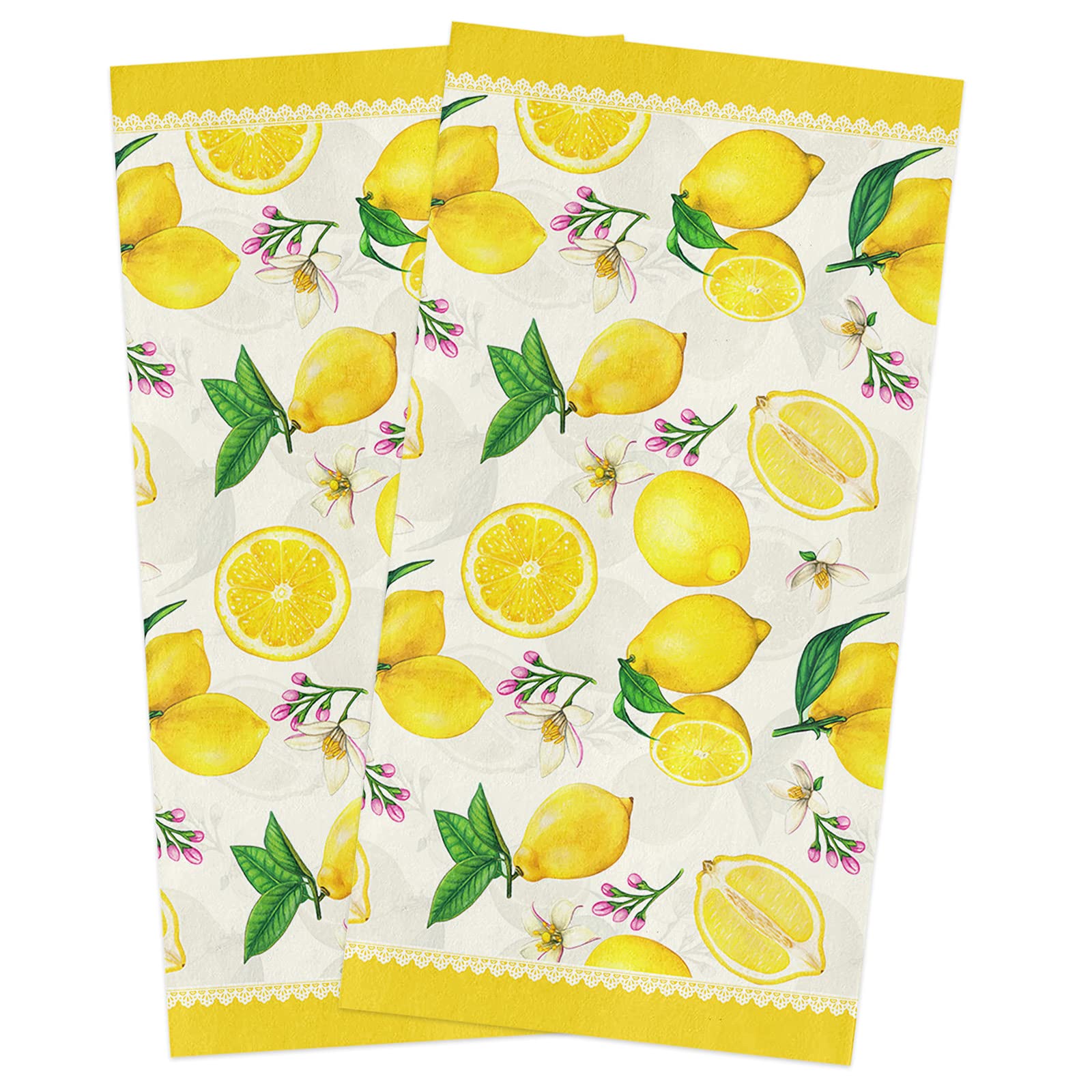 Amaze-Home 2-Pack Microfiber Kitchen Dish Towels - 18x28 Inch Absorbent Hand & Tea Towels with Farm Fresh Lemon Summer Flower Design - Yellow Soft Lightweight Towels for Kitchen, Bathroom & Dining Use