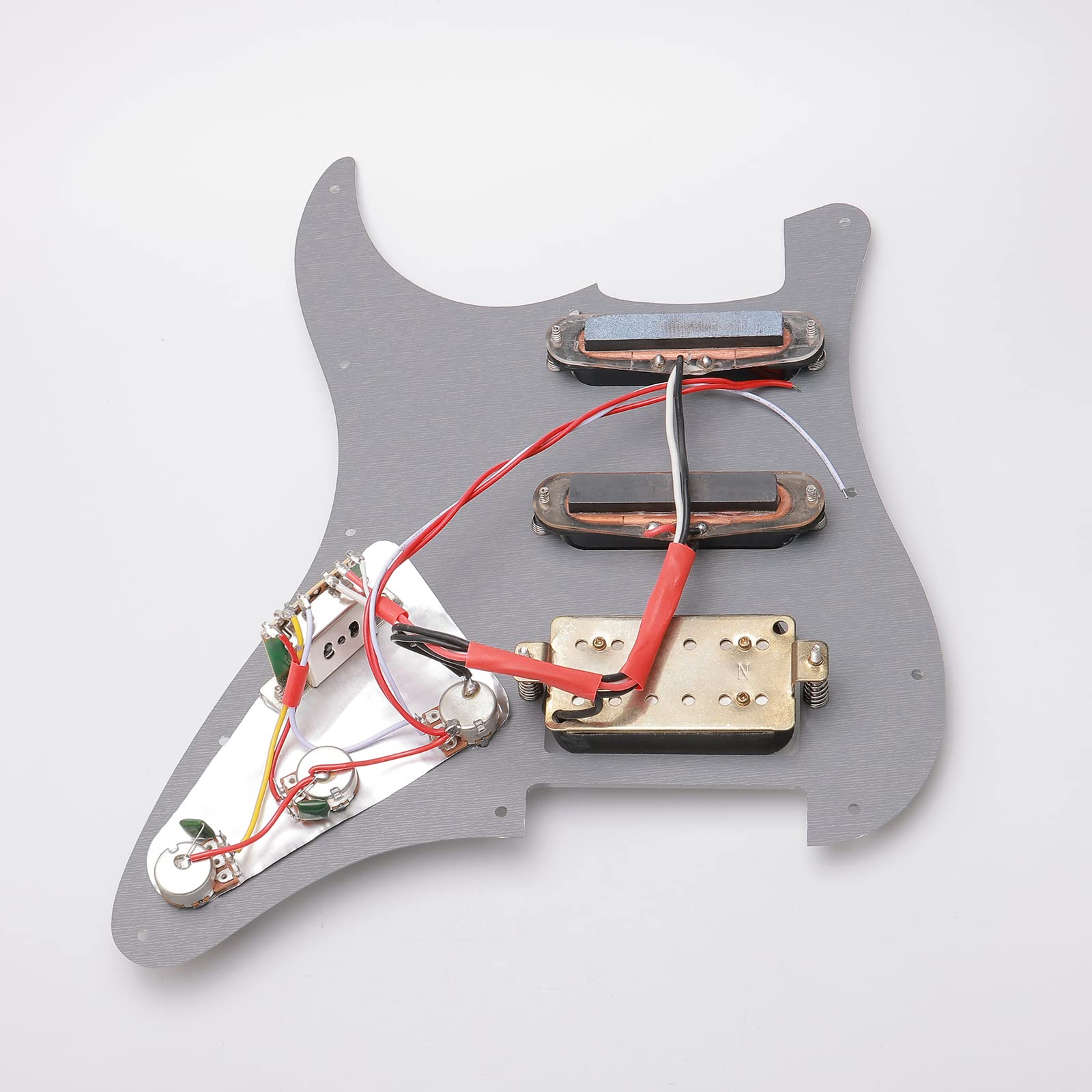 11 Hole Loaded Guitar Pickguard SSH with Black Humbucker Pickup - Prewired Scratch Plate Set for Fender Stratocaster (1 Ply Mirror Silver) - Includes Guitar Strings & Installation Tools - Perfect for Electric Guitar Upgrades & DIY Repairs