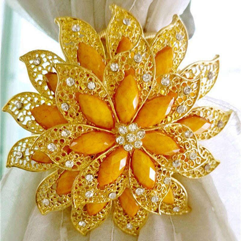 Pearl Simon Flower Shaped Rhinestone Magnetic Curtain Tiebacks - Elegant Window Drapery Holder for Living Room & Bedroom Decor