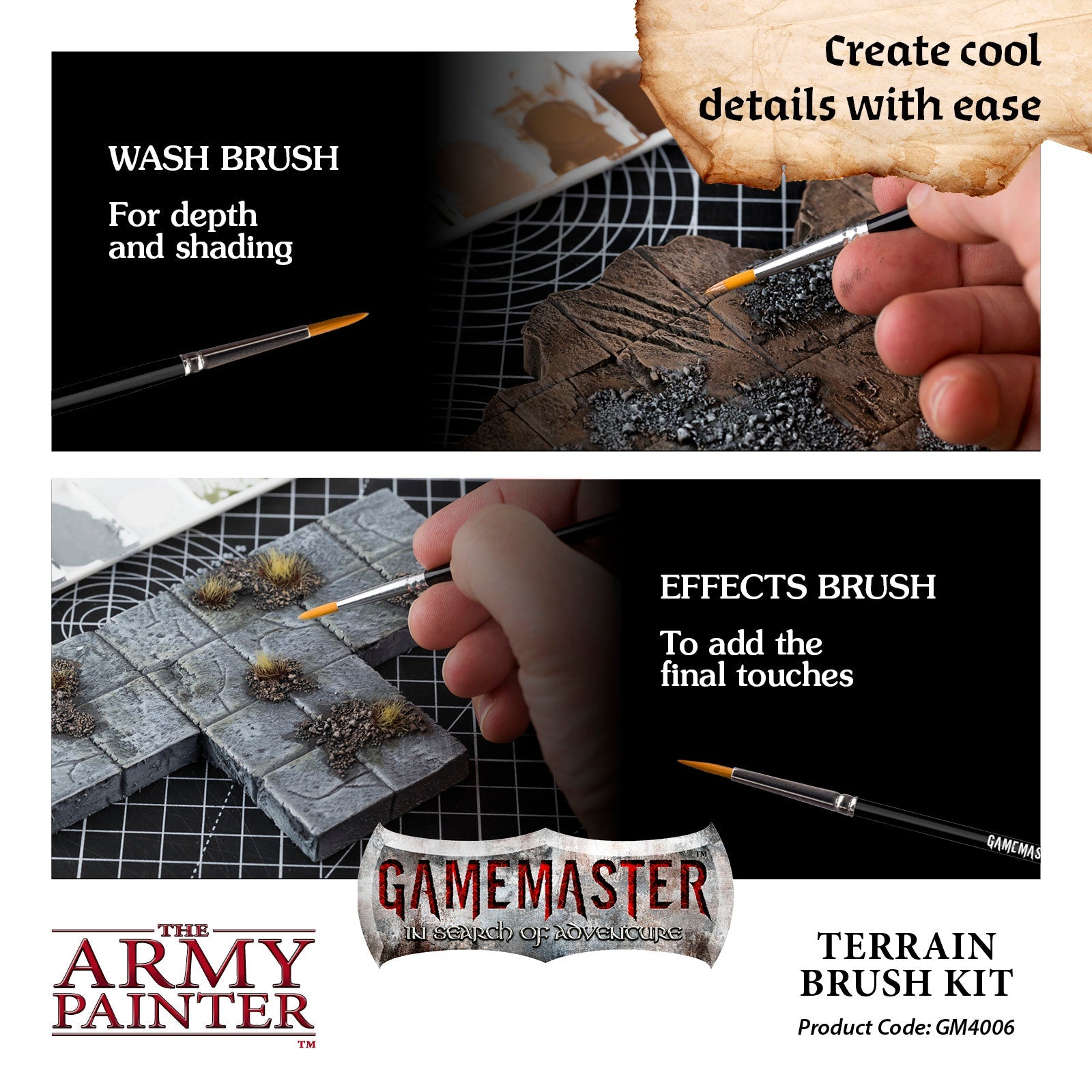 GameMaster Terrain Brush Kit - Premium Miniature Painting Brushes for Wargaming & Tabletop RPG Scenes - Perfect for Warhammer, D&D, and Model Painting