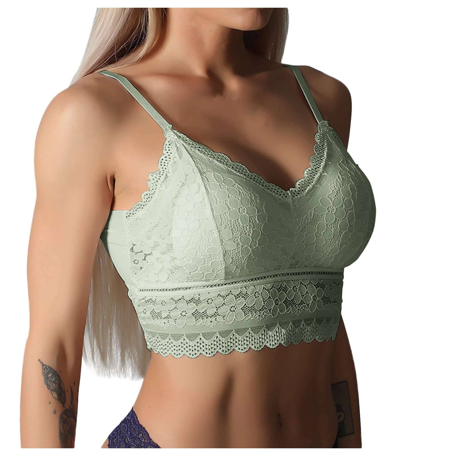 WNVMWI Women's Lace Bralette - Soft Wireless Comfort Bra with Padding, Everyday Wear for Work, Yoga & Lounge