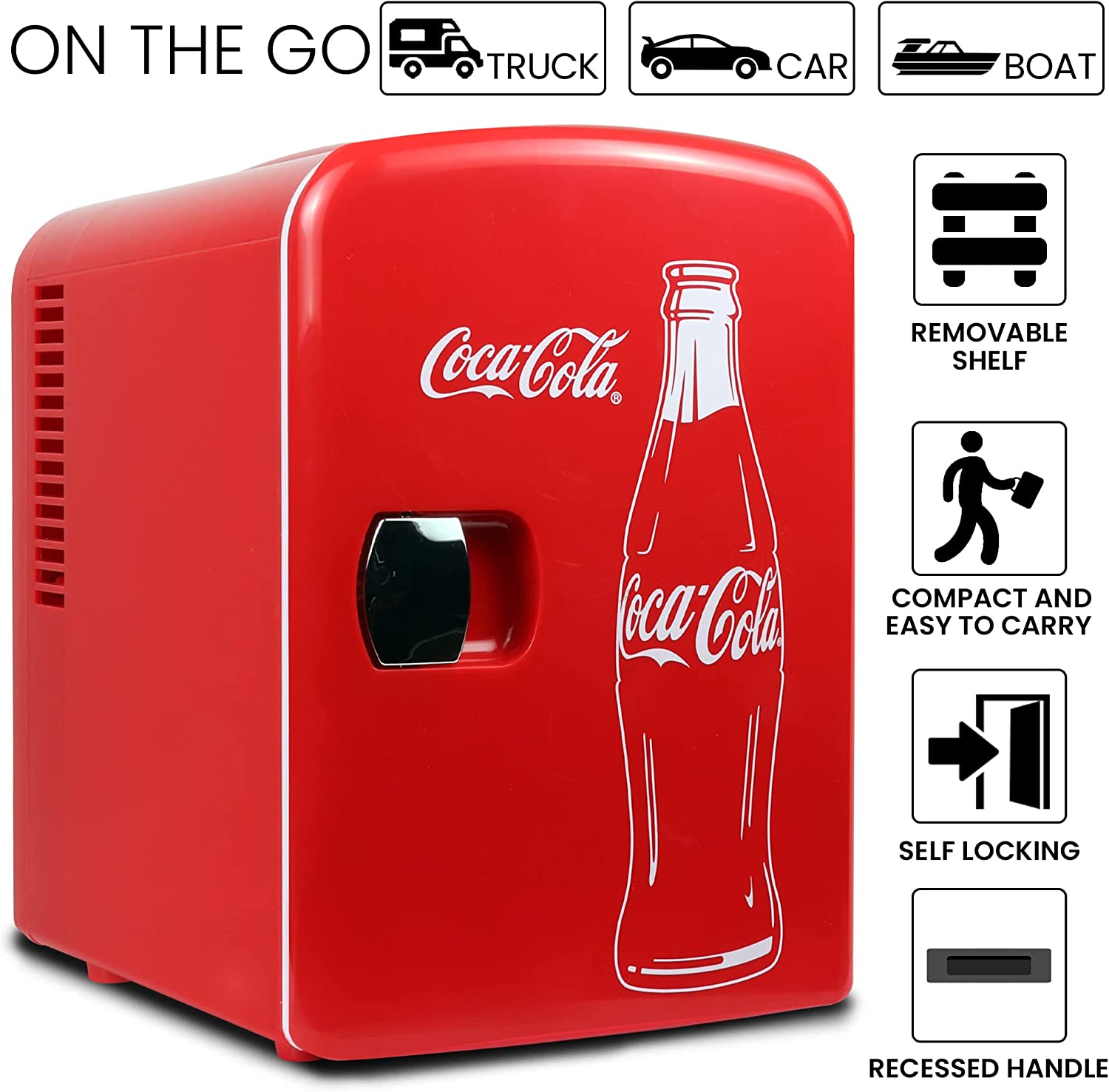 KOOLATRON Classic Red Portable 6 Can Thermoelectric Mini Fridge Cooler - 4L/4.2 Quarts Capacity, 12V DC/110V AC for Beverages, Snacks & Cosmetics - Perfect for Home, Dorm, Car, Boat & Travel Use