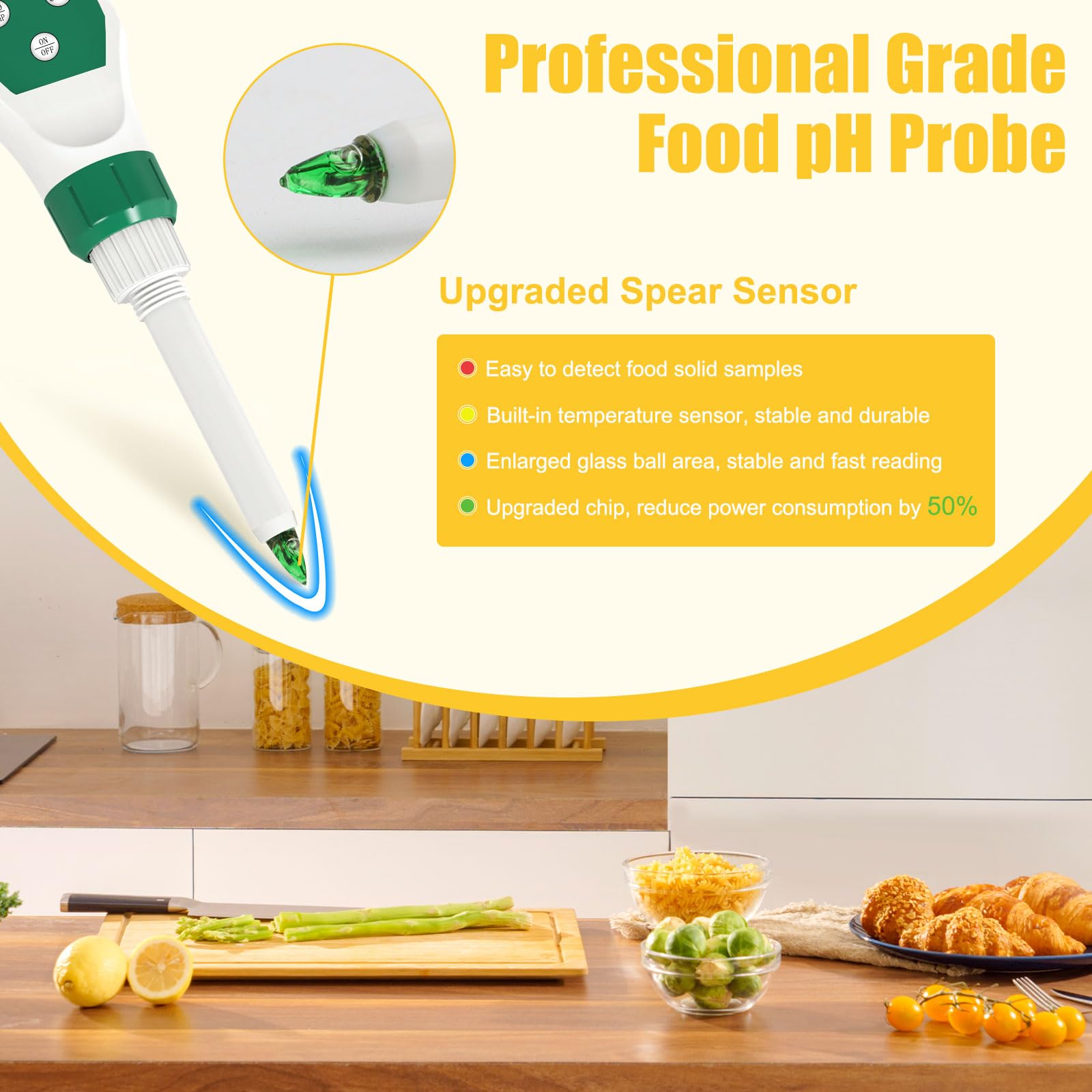 High Accuracy Digital pH Meter for Food - 0.01 Resolution pH Tester with Probe for Sourdough, Bread, Canning, Meat, Cheese & Water | Perfect for Home Brewing, Baking & Food Safety Testing
