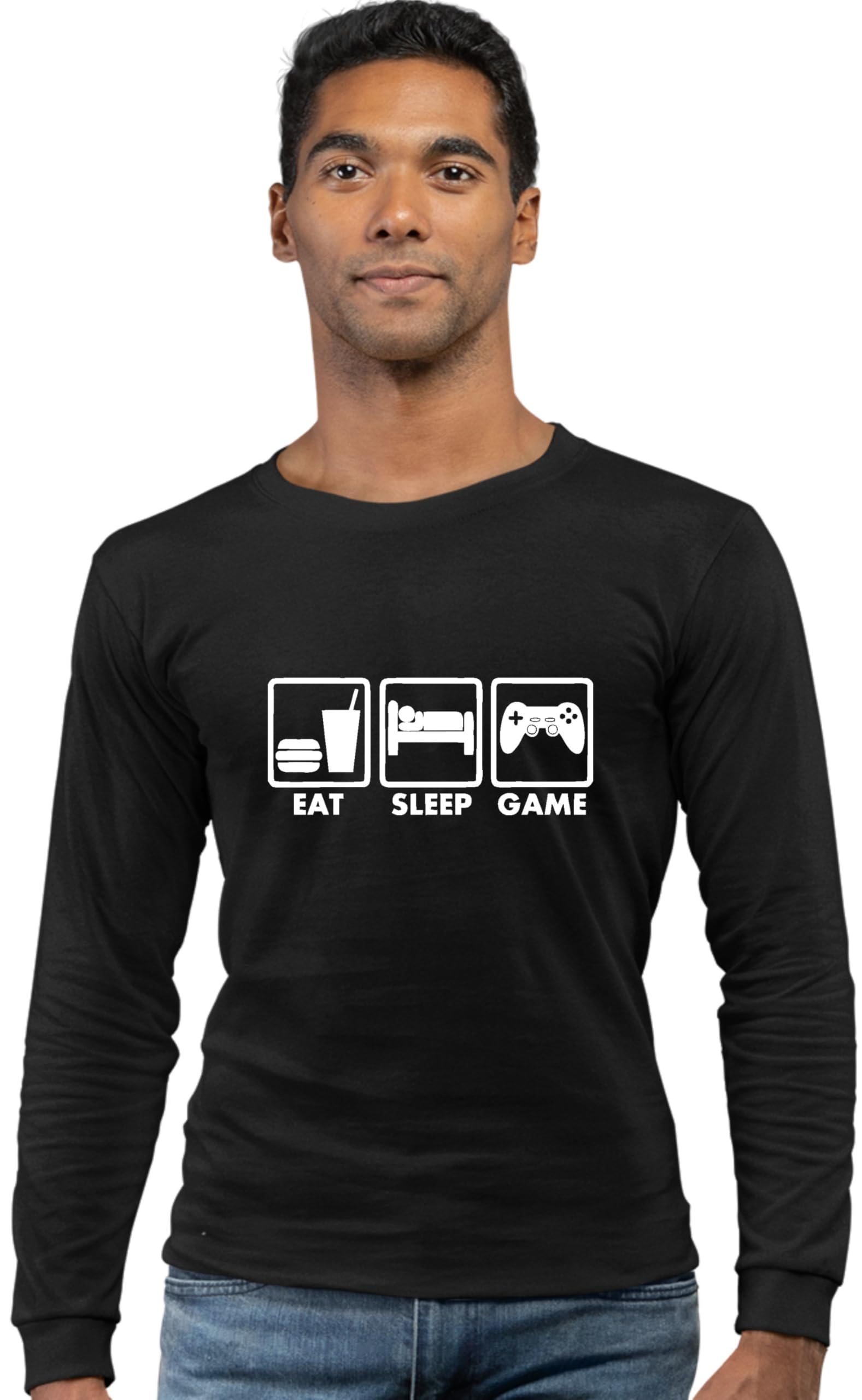 Funny Gamer Long Sleeve T-Shirt for Adults - Eat Sleep Game Repeat Design - Comfortable Cotton Tee for Gaming, Esports & Casual Wear
