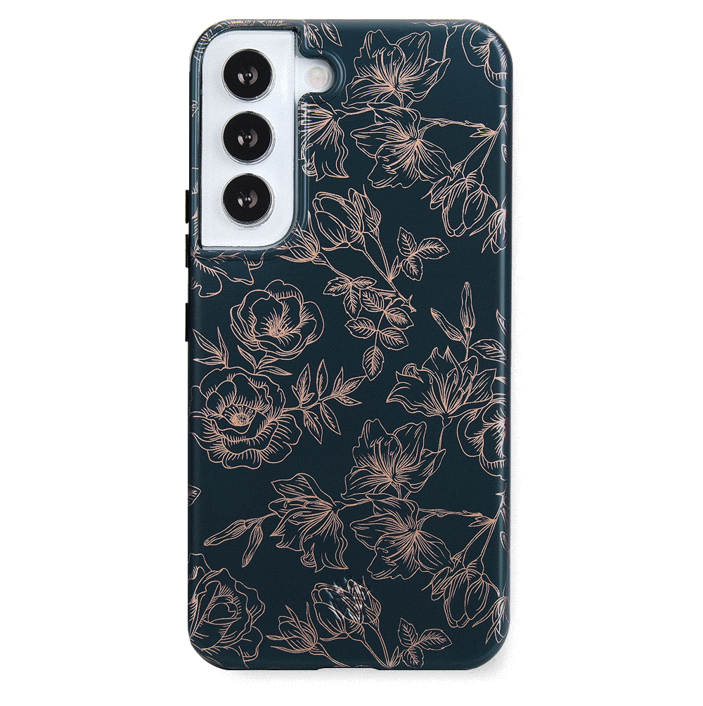 Floral Rose Gold Chrome Samsung Galaxy Phone Case - Elegant Protective Cover for Galaxy S21/S22/S23 - Perfect for Everyday Use & Special Occasions