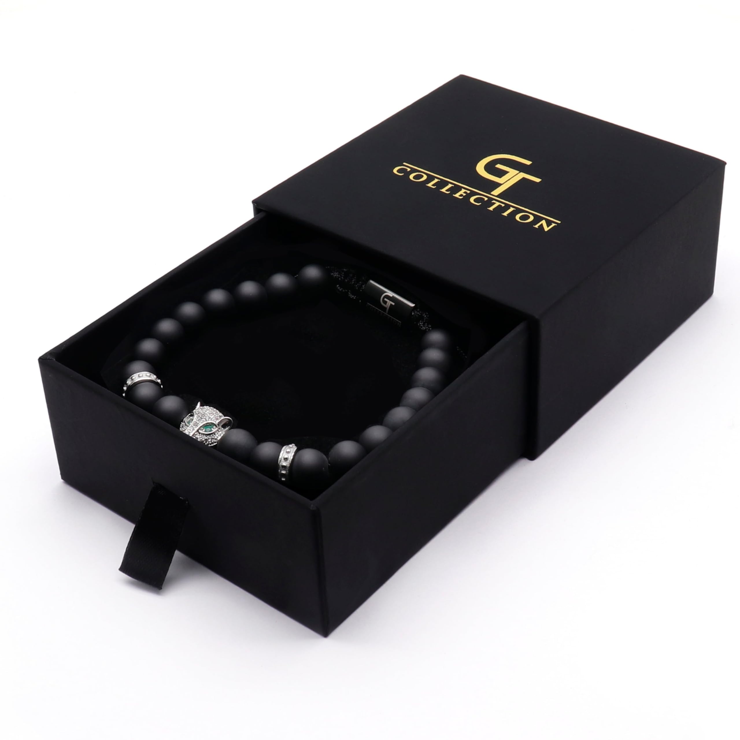 Handmade Leopard Beaded Bracelet for Men - Adjustable Natural Stone Bracelet with Stainless Steel Leopard Bead - Unique Valentine's Day Gift for Him - Perfect for Casual Wear, Date Night & Special Occasions