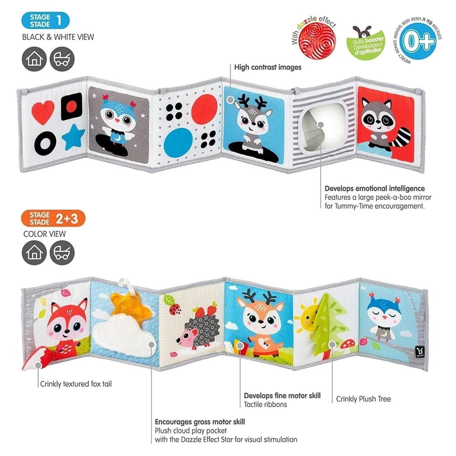 BENBAT Double Sided Soft Baby Book - High Contrast Black & White Sensory Toys for Newborns 0-12 Months, Perfect for Tummy Time, Early Learning and Infant Development