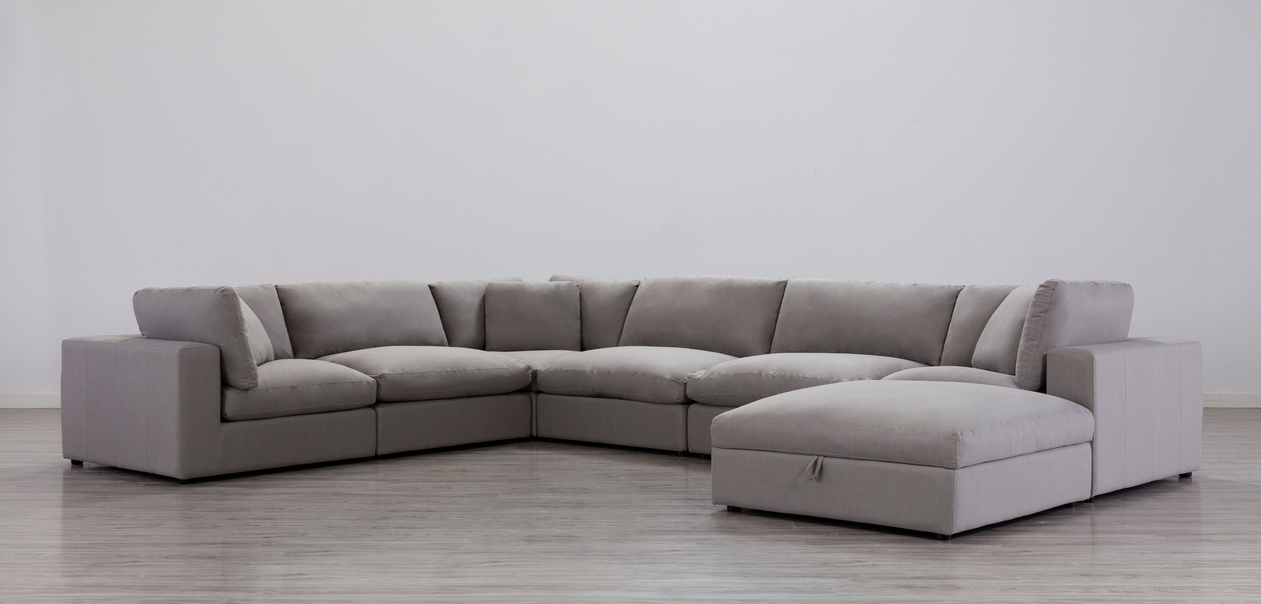 Rivas Contemporary Feather Fill 7-Piece Modular Sectional Sofa with Ottoman in Graphite - Perfect for Living Room, Lounge & Family Gatherings