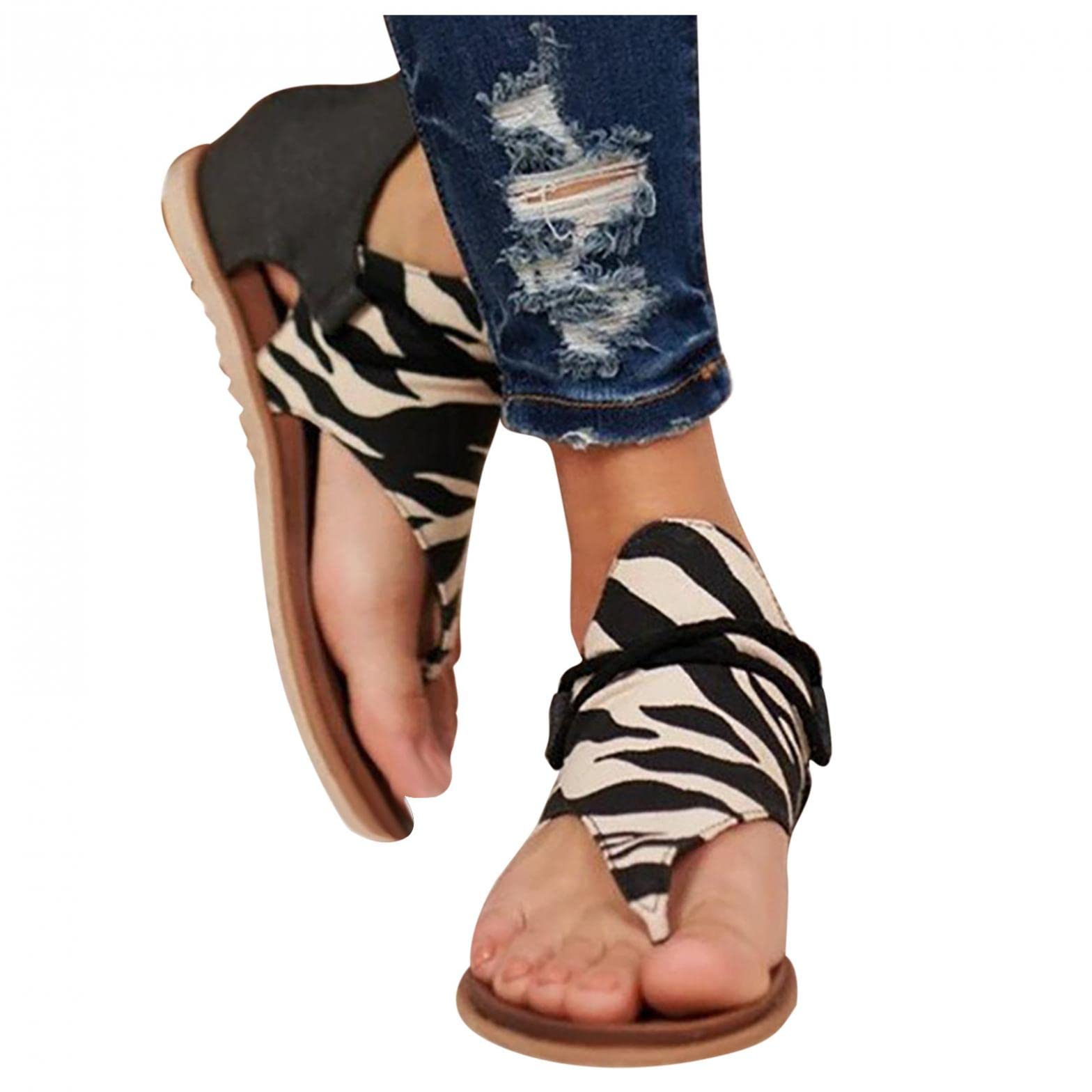 MakeYouChic Women's Vintage Leopard Print Flip Flops - Clip Toe Zipper Sandals for Summer, Casual Heels & Flats | Perfect for Beach, Poolside & Everyday Wear