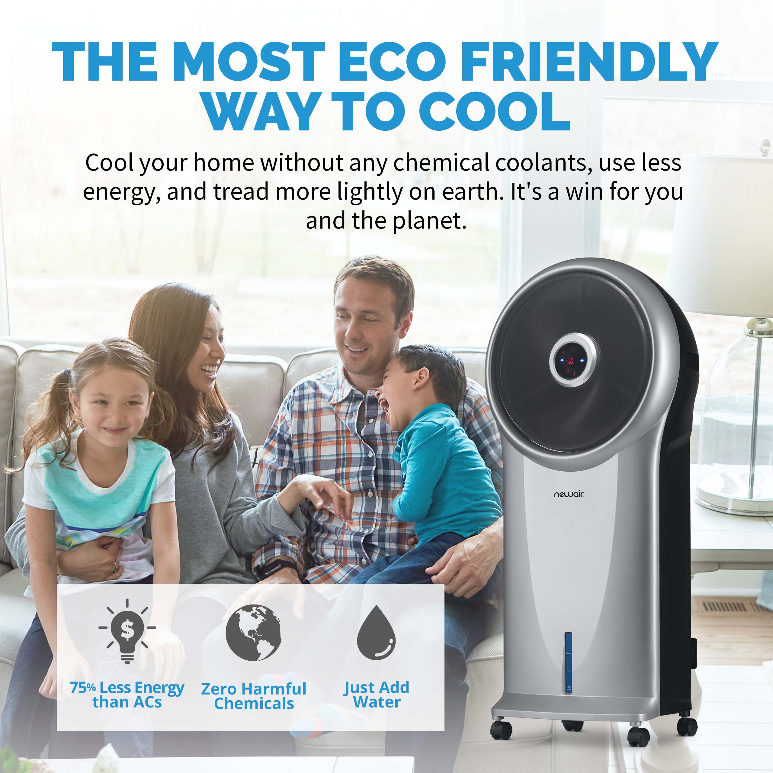 Newair® 470 CFM Evaporative Air Cooler & Portable Cooling Fan - Silver | Indoor & Outdoor Cooling for Home, Office, Patio