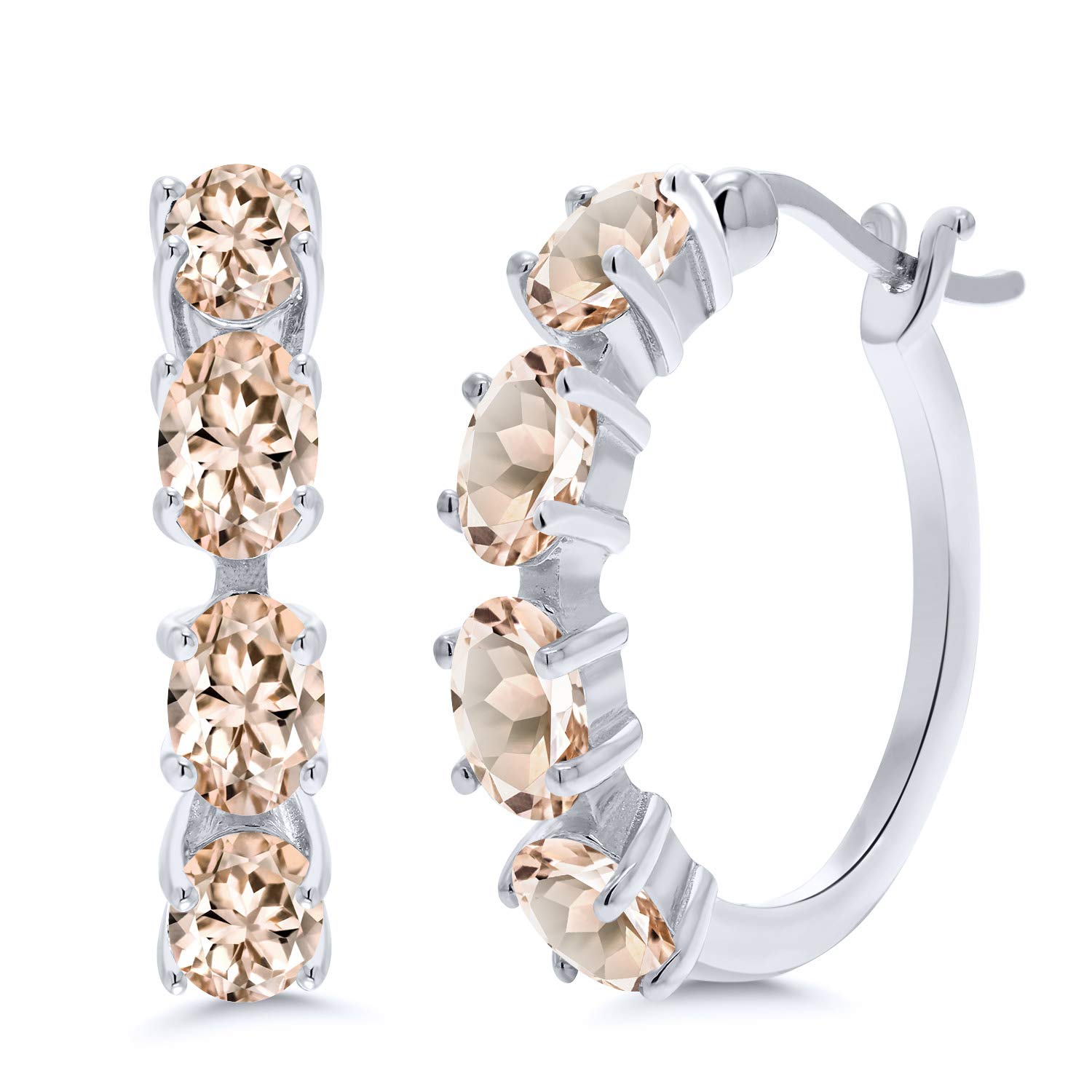 Gem Stone King 925 Sterling Silver Hoop Earrings for Women - 6x4mm Oval Birthstone Stud Earrings, 22mm (0.85 Inch) - Perfect Jewelry Gift for Mom, Wife, Her | Elegant for Daily Wear, Parties & Special Occasions
