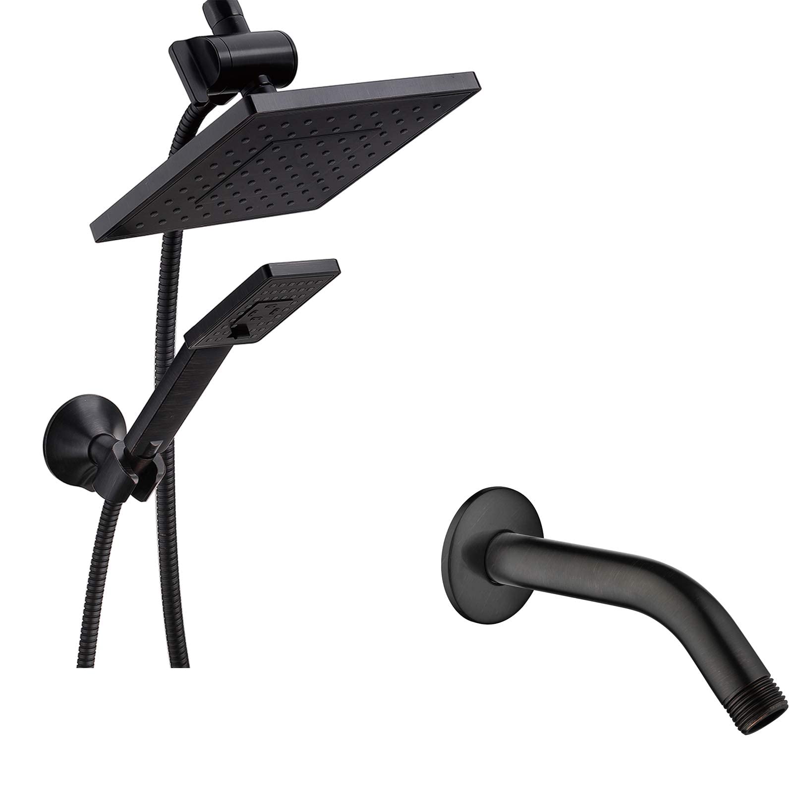 BRIGHT SHOWERS 5 Inch Rain Shower Head with Handheld Spray Combo - Oil Rubbed Bronze Finish, Includes Wall Mount Bracket, 6 Inch Brass Shower Arm & Flexible Hose for Luxurious Bathroom Upgrade (Perfect for Master Bath, Spa-Like Experience & Water Saving)