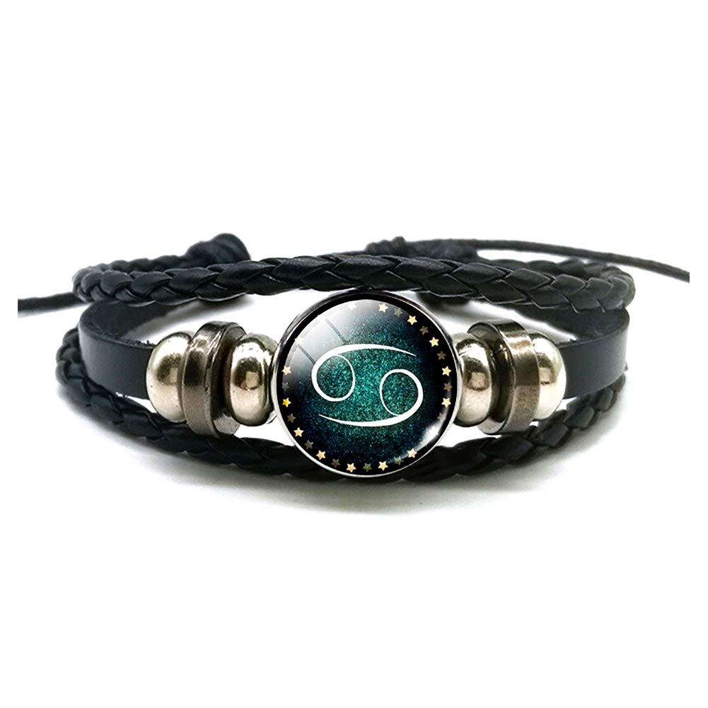 12 Constellation Luminous Punk Bracelets - Zodiac Rope Bracelet with Leather Charm for Men & Women | Stylish Bangle Jewelry Gift for Birthday, Party & Festival Accessories