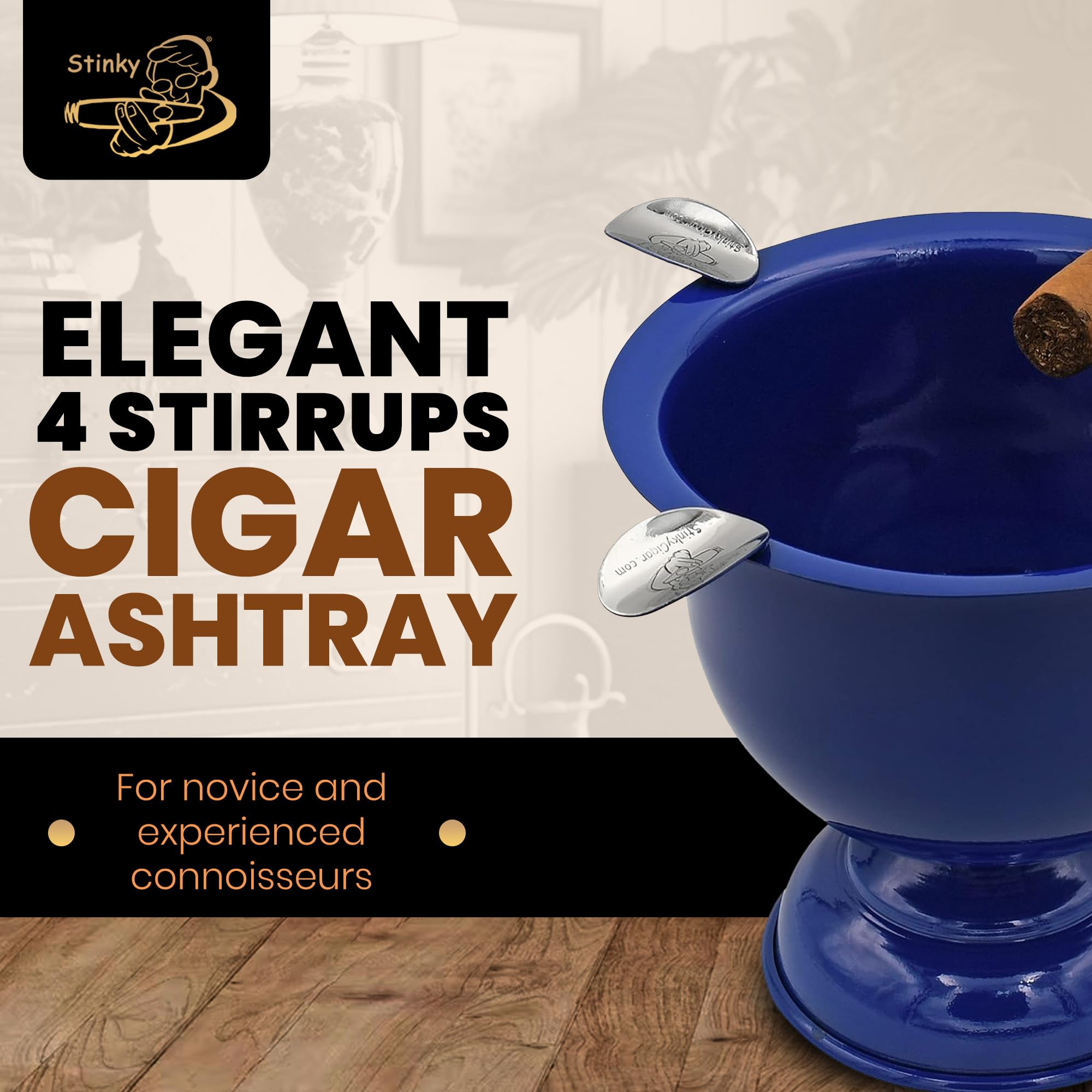 Premium Windproof Cigar Ashtray with 4 Stirrups – 4.25