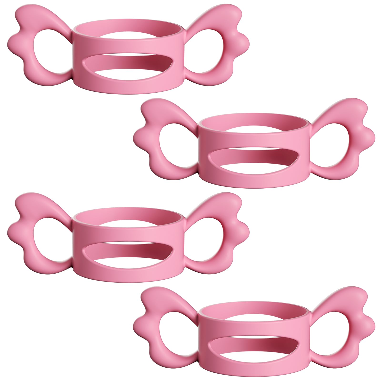 Baby Bottle Handles - 4 Pack Silicone Wide-Neck Bottle Grips for Easy Holding, Fits Bottles Over 6cm Outer Diameter, Pink Angel Wing Design - Perfect for Toddler Self-Feeding, Daycare, and Travel Use
