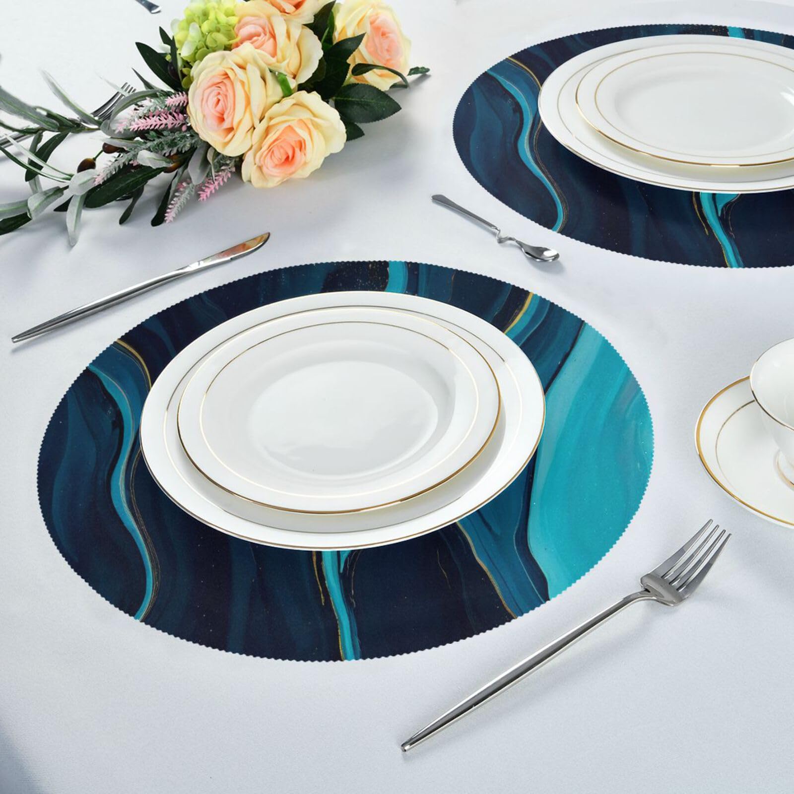 ATTX Round Marble Placemats Set of 4 - Elegant Circle Dining Table Mats for Kitchen & Home Decor | Perfect for Dinner Parties, Daily Meals & Holiday Gatherings
