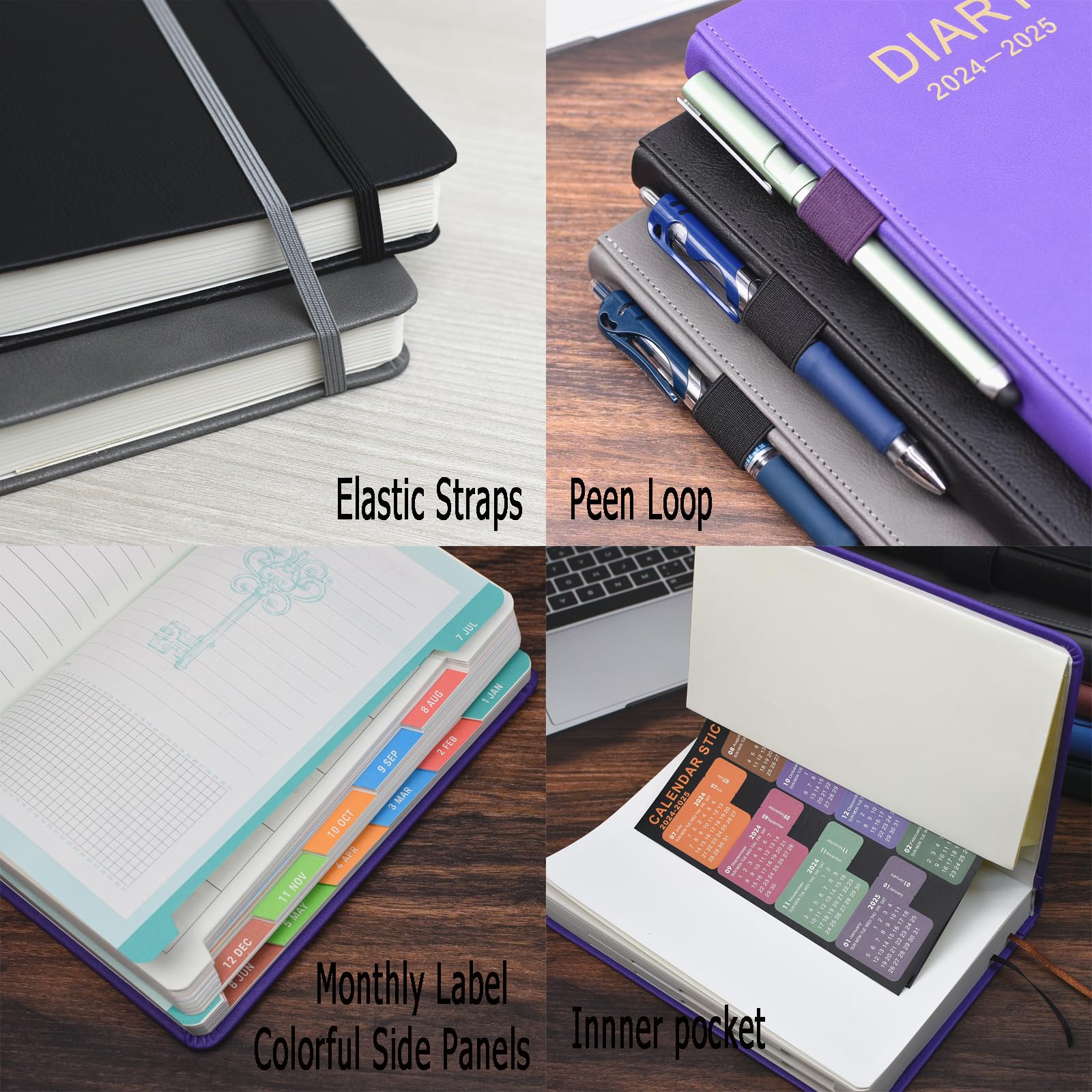 2024-2025 A5 Daily Planner - July 2024 to June 2025 Day Per Page Organizer with Colorful Side Panels, Monthly Tabs, Pen Loop & Inner Pocket - 400 Pages Green Productivity Journal for Work, School & Personal Planning