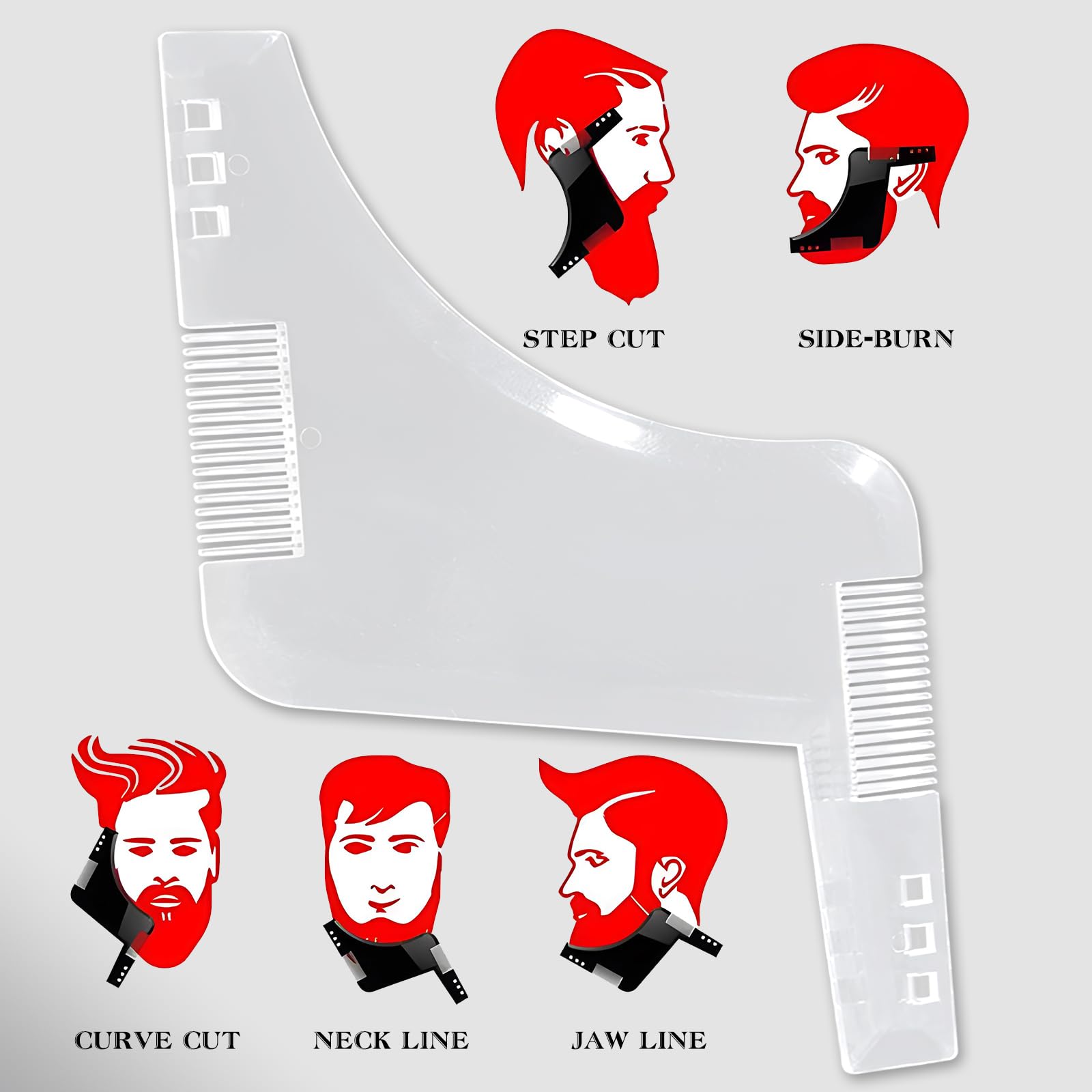 2-Piece Beard Shaping & Styling Template Comb Set - Transparent Hairline Tool for Precise Line Up & Edging - Works with All Razors & Trimmers - Perfect for Home Grooming & Barber Shop Use