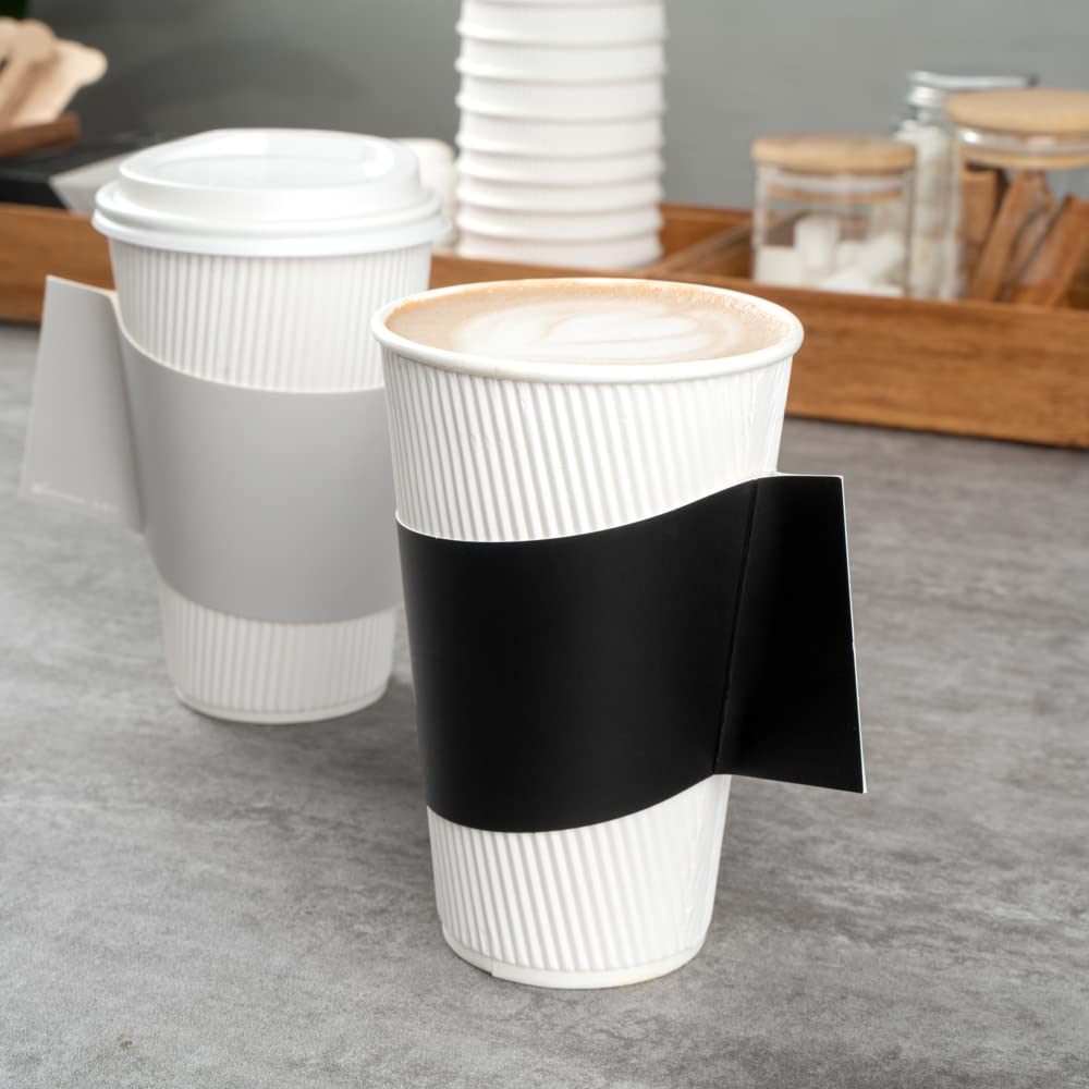 Restpresso 1000-Pack Disposable Hot Coffee Sleeves with Handle - Fits 12oz, 16oz & 20oz Cups - Eco-Friendly Black Paper Cup Jackets (Cups Sold Separately) - Perfect for Coffee Shops, Cafes & Takeout Services