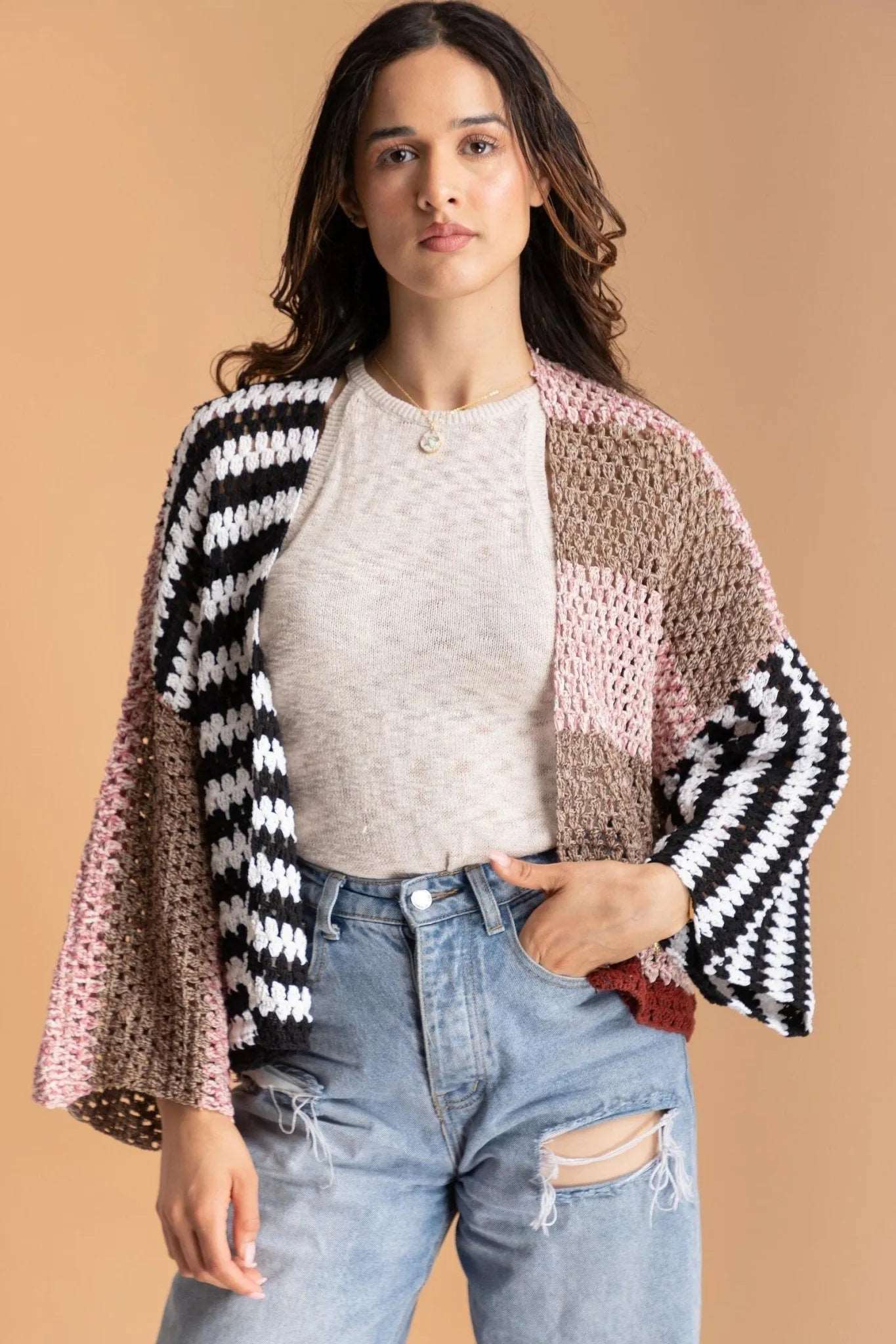 Crochet Granny Square Pattern Jacket - Vintage Boho Cardigan for Women - Handmade Crocheted Sweater - Perfect for Fall, Winter & Cozy Home Wear