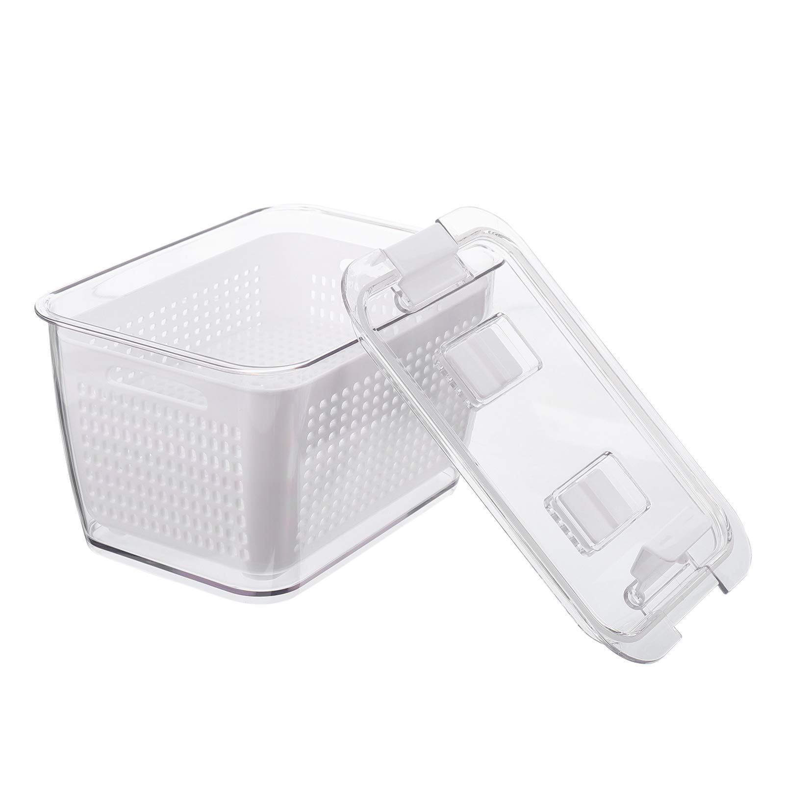 Cabilock 2-Compartment Refrigerator Storage Box with Drain - Freshness Keeper for Fruits, Vegetables, Meat & Fish - White | Perfect for Kitchen Organization & Food Preservation