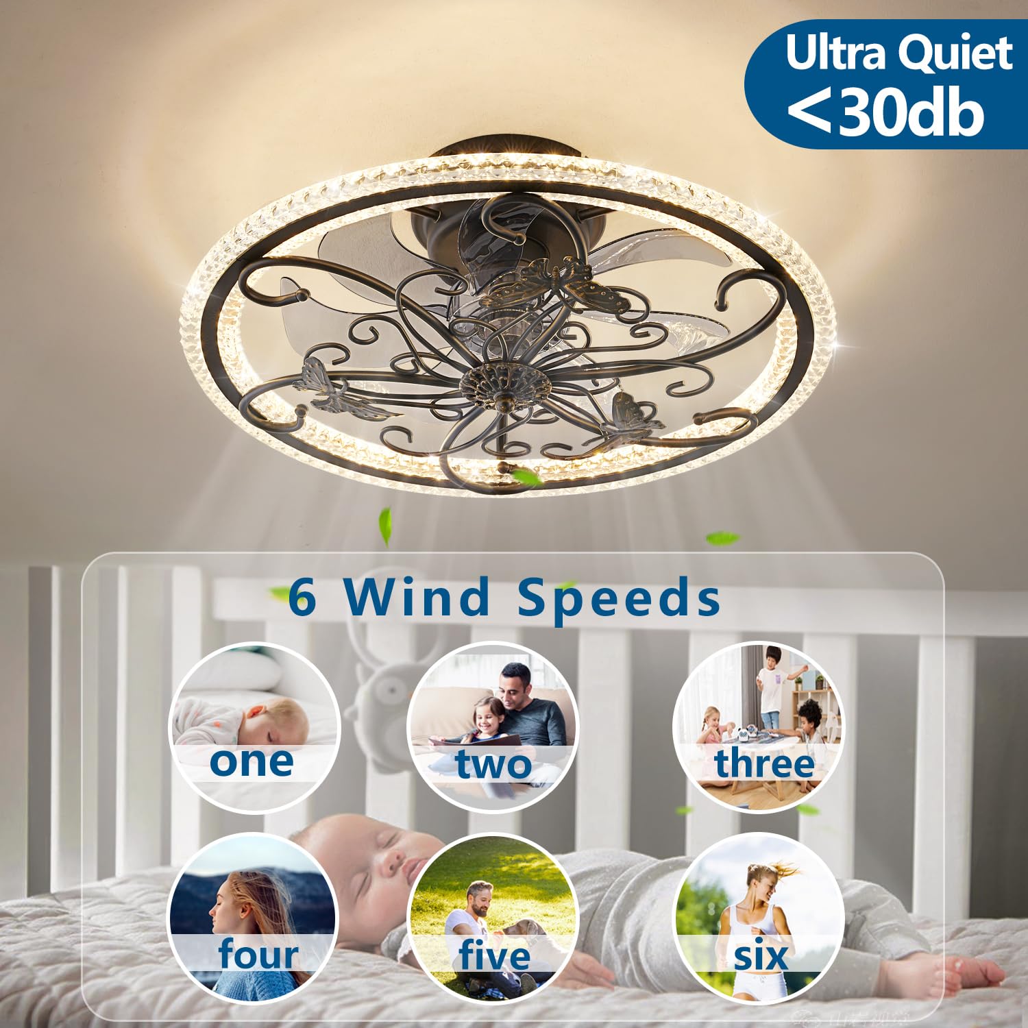 HuixuTe 52 Inch Black Industrial Ceiling Fan with Light and Remote Control - 6 Speed Adjustable Vintage Cage Fan for Kitchen, Bedroom, Living Room - Perfect for Home, Office, and Restaurant Cooling & Lighting