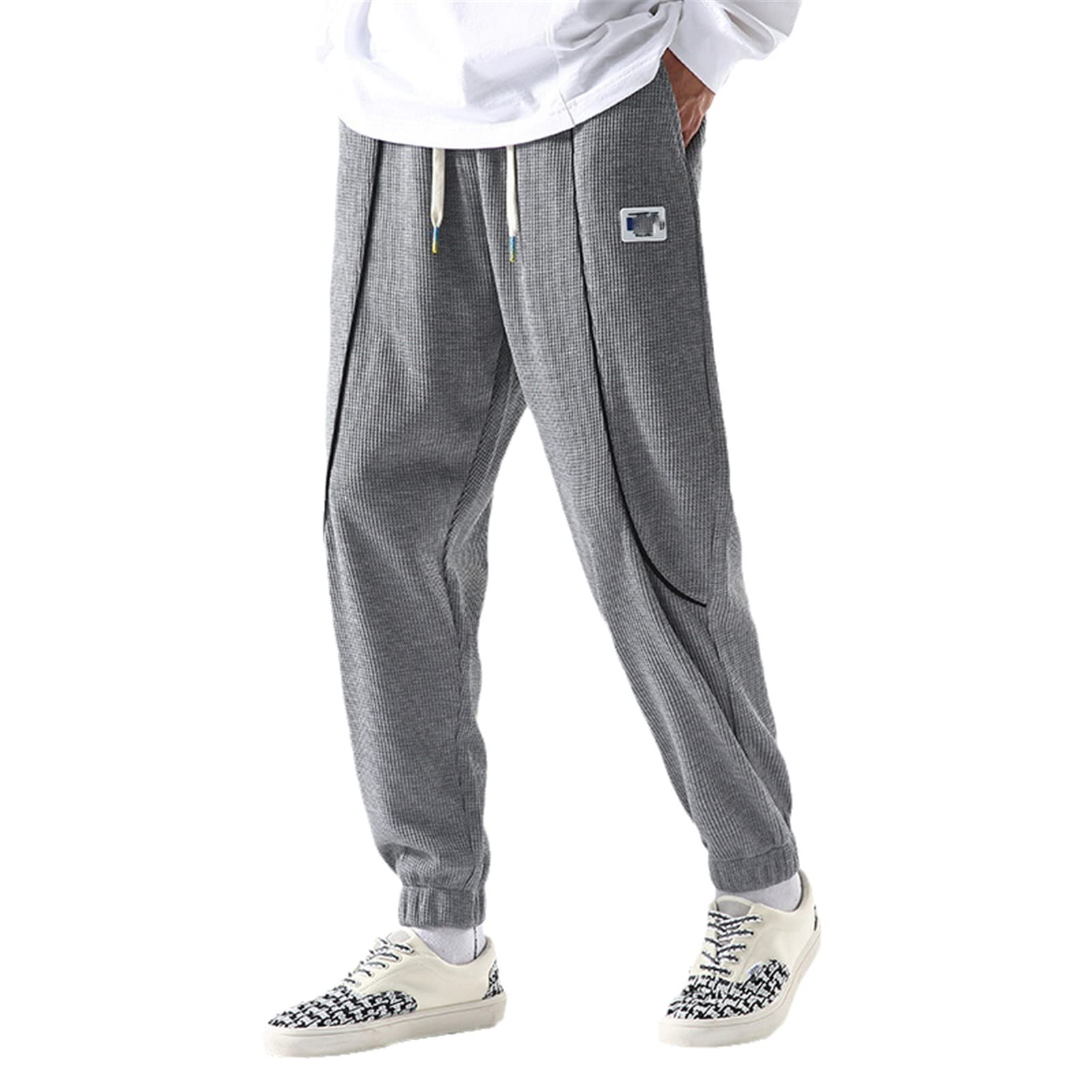 FUHONGCUP Men's Waffle Joggers - Soft Sweatpants for Running & Sports | Comfortable Khaki Jogging Pants for Men | Perfect for Gym, Lounge & Outdoor Activities