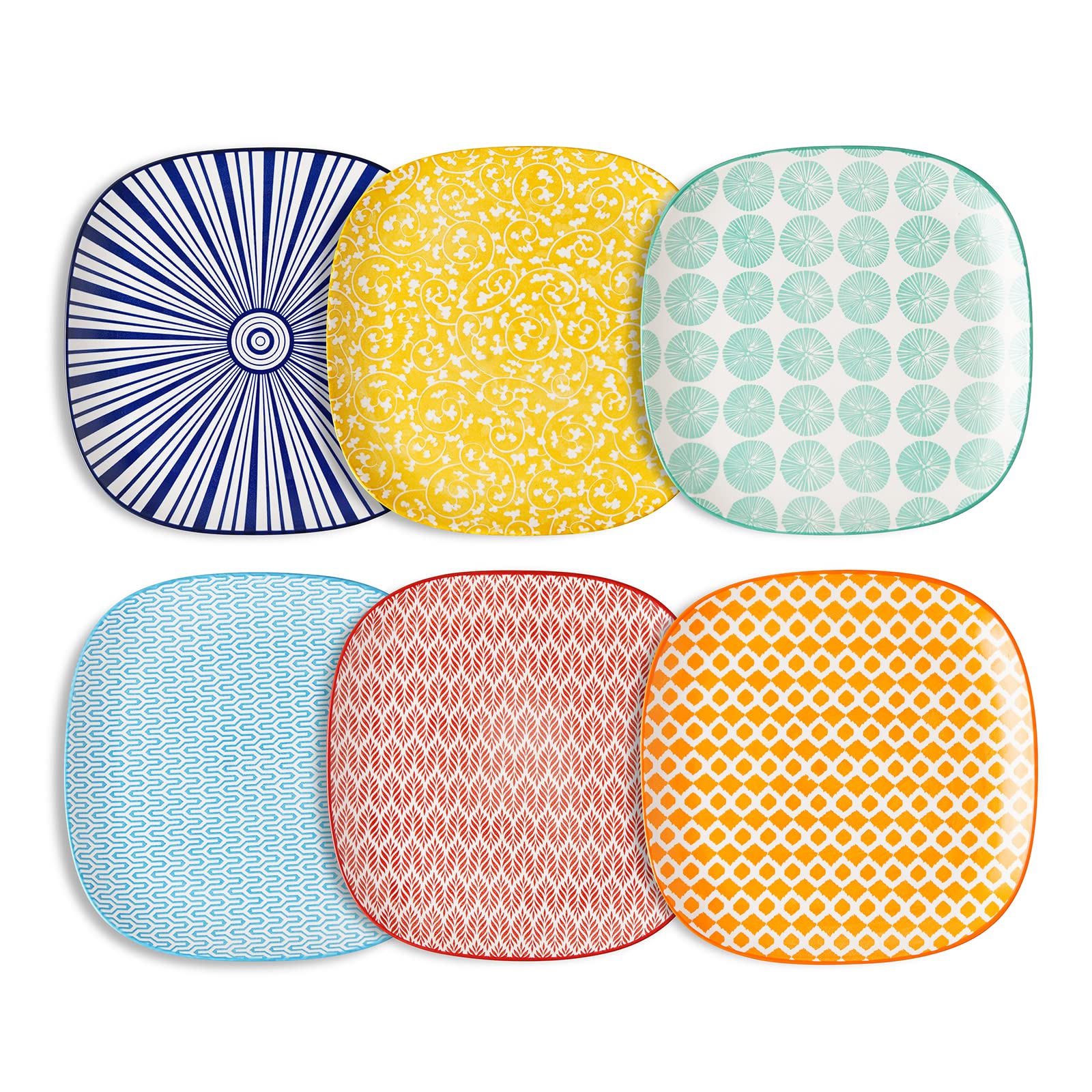 Selamica 10-Inch Porcelain Square Plates Set of 6 - Microwave, Dishwasher & Oven Safe Ceramic Dinner Plates for Dessert, Salad, Pasta & Steak - Assorted Colors - Perfect for Dining, Entertaining & Restaurant Use