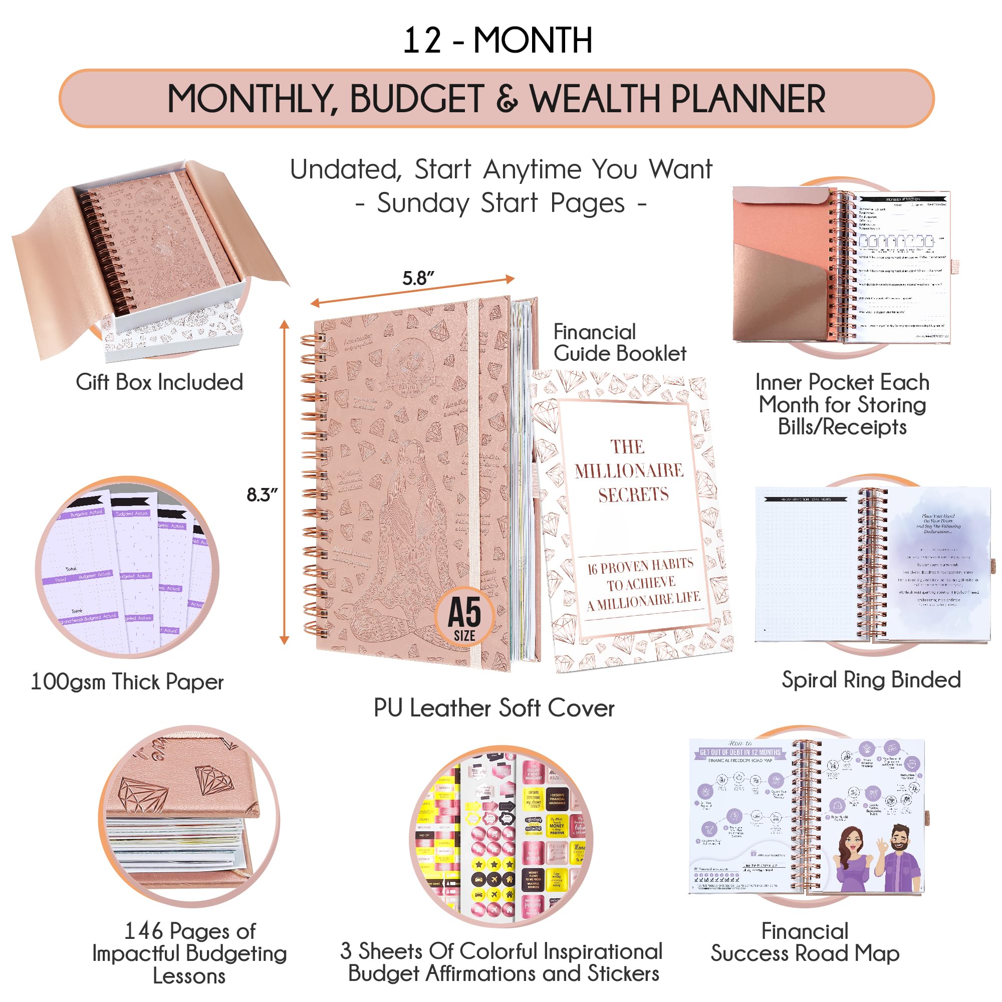 2025 Spiral Budget Planner & Monthly Bill Organizer with Pockets - Finance Journal, Debt Tracker for Bill Payments & Savings | 12-Month Financial Freedom Journey | Perfect for Personal Finance Management, Expense Tracking & Goal Setting