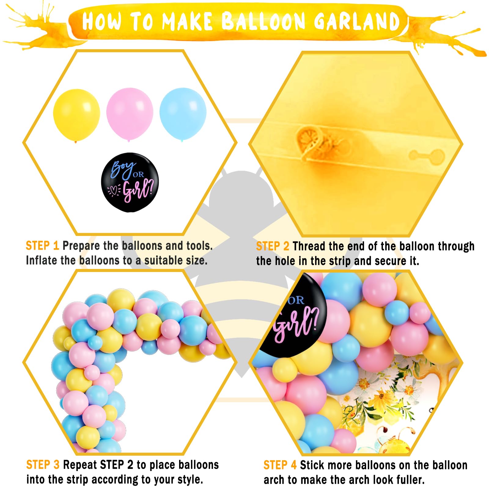 Bee Gender Reveal Party Decorations Set - Bumble Bee Baby Shower Backdrop, Balloons, Banner, Tablecloth & Cake Toppers for 'What Will It Bee' Theme Celebrations
