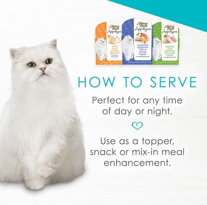 Fancy Feast Gourmet Cat Food Variety Pack - 10 Cans (2 Each: Salmon, Tuna, Chicken, Oceanfish & Skipjack Tuna) 1.1oz + Free Cat Toy Ball & Guidebook - Perfect for Mealtime Enrichment & Picky Eaters